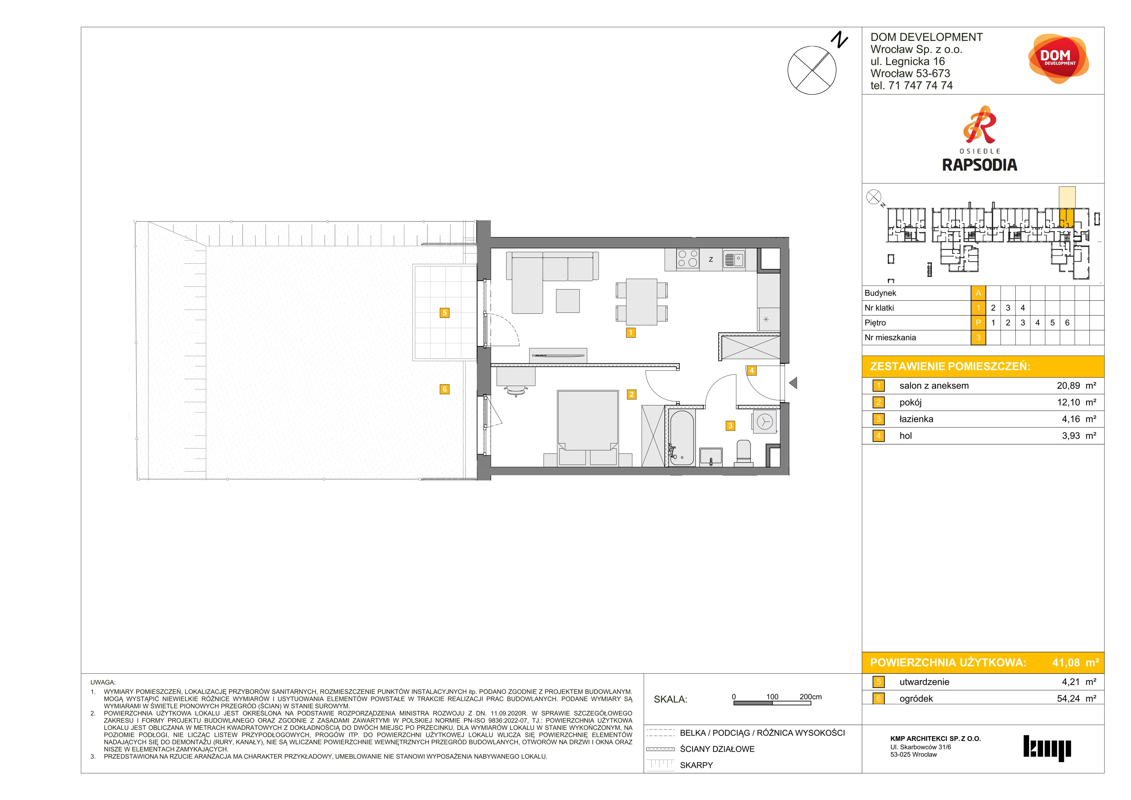 2 pokoje, mieszkanie 41,08 m², parter, oferta nr A/3, Osiedle Rapsodia, Wrocław, Karłowice-Różanka, Różanka, ul. Wołowska 5