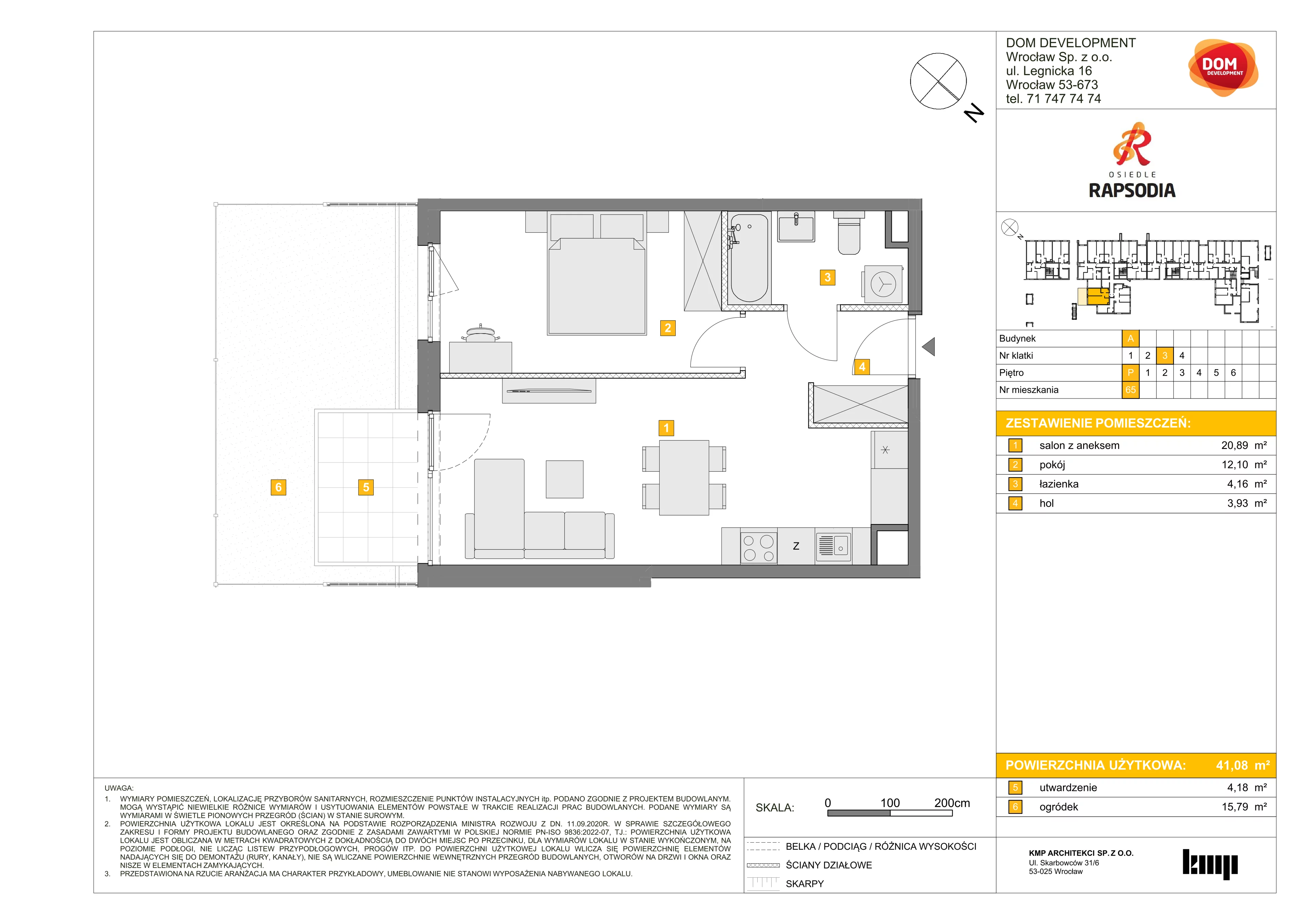 2 pokoje, mieszkanie 41,08 m², parter, oferta nr A/65, Osiedle Rapsodia, Wrocław, Karłowice-Różanka, Różanka, ul. Wołowska 5