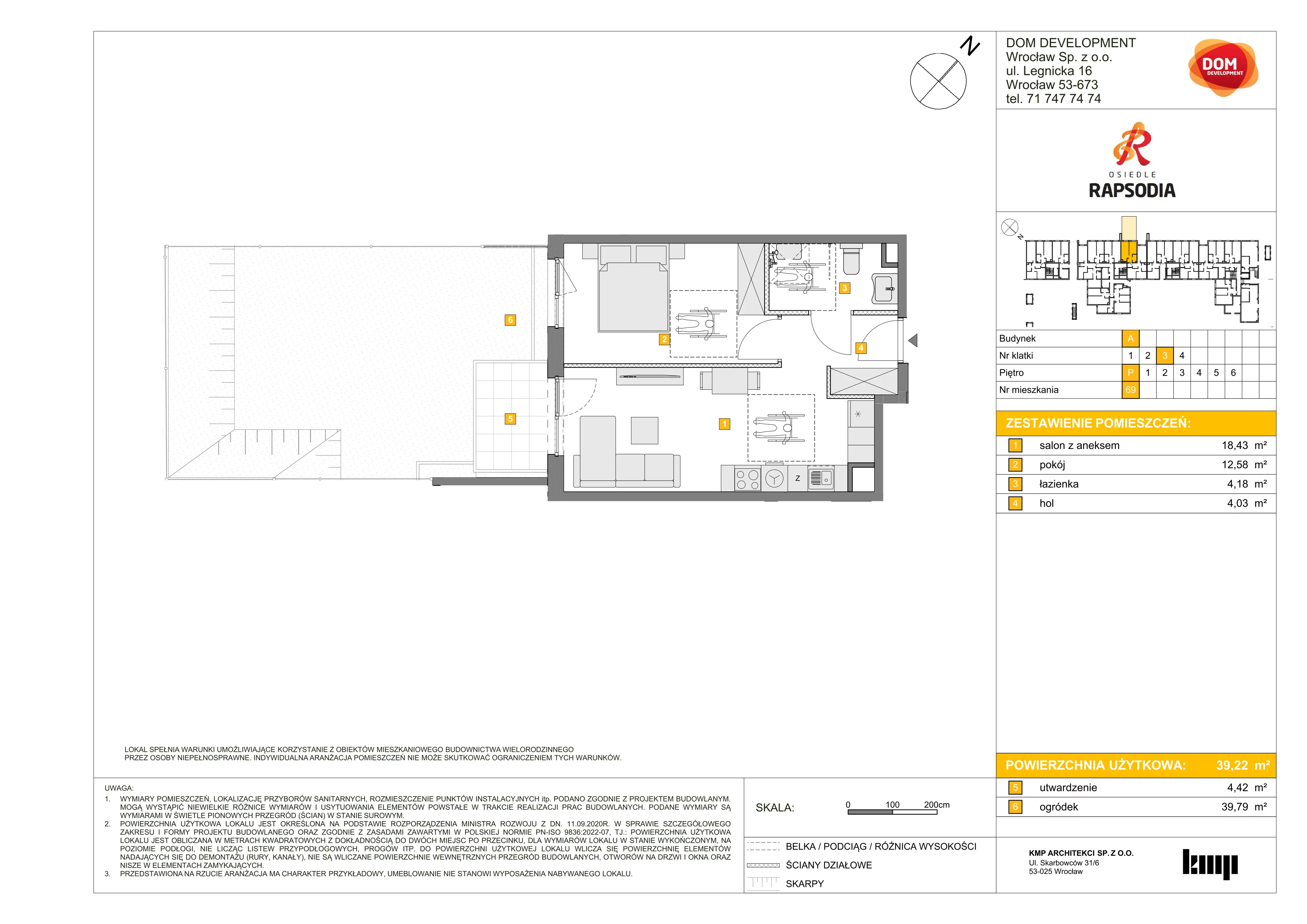 2 pokoje, mieszkanie 39,22 m², parter, oferta nr A/69, Osiedle Rapsodia, Wrocław, Karłowice-Różanka, Różanka, ul. Wołowska 5