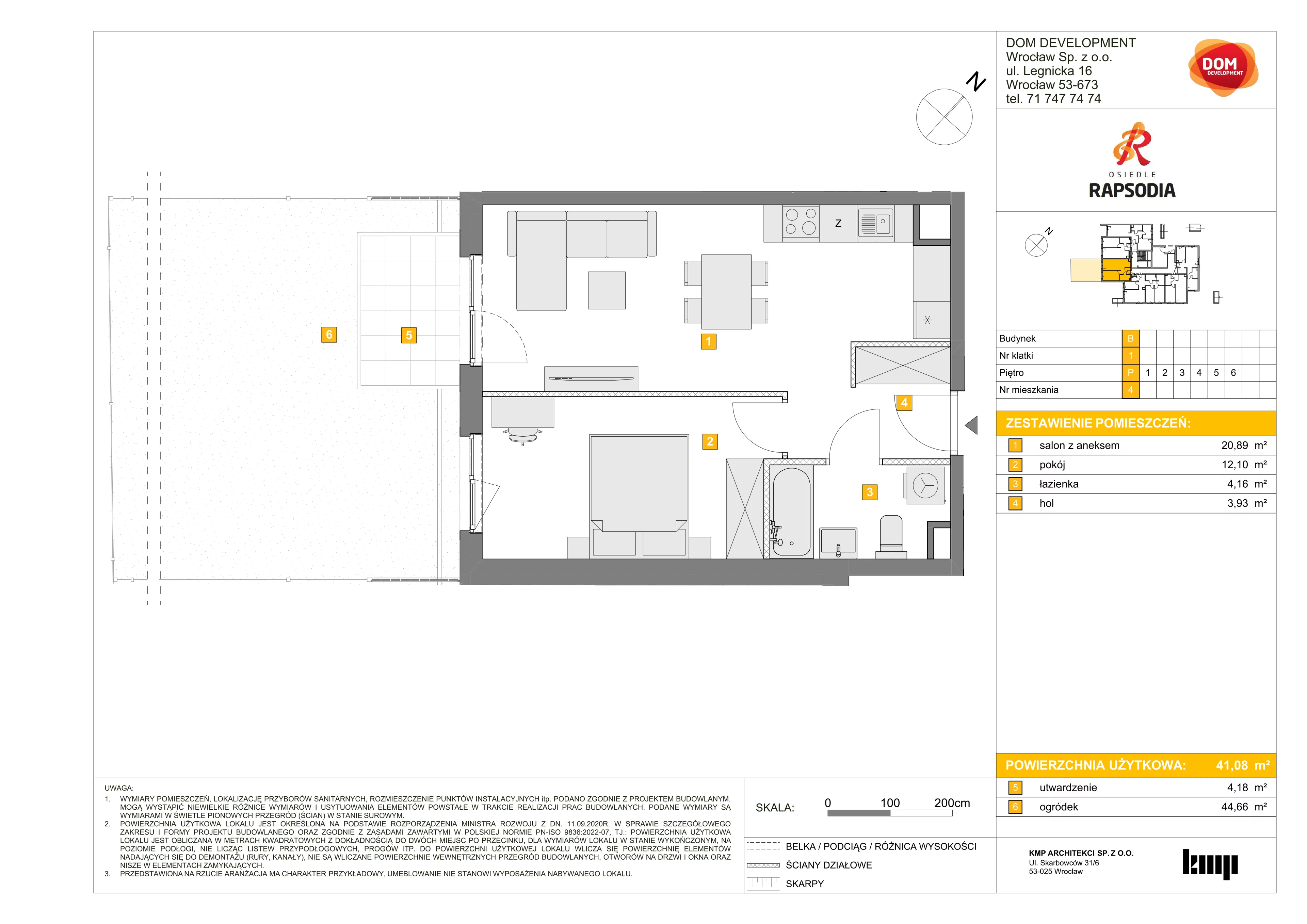 2 pokoje, mieszkanie 41,08 m², parter, oferta nr B/4, Osiedle Rapsodia 2, Wrocław, Karłowice-Różanka, Różanka, ul. Wołowska 5