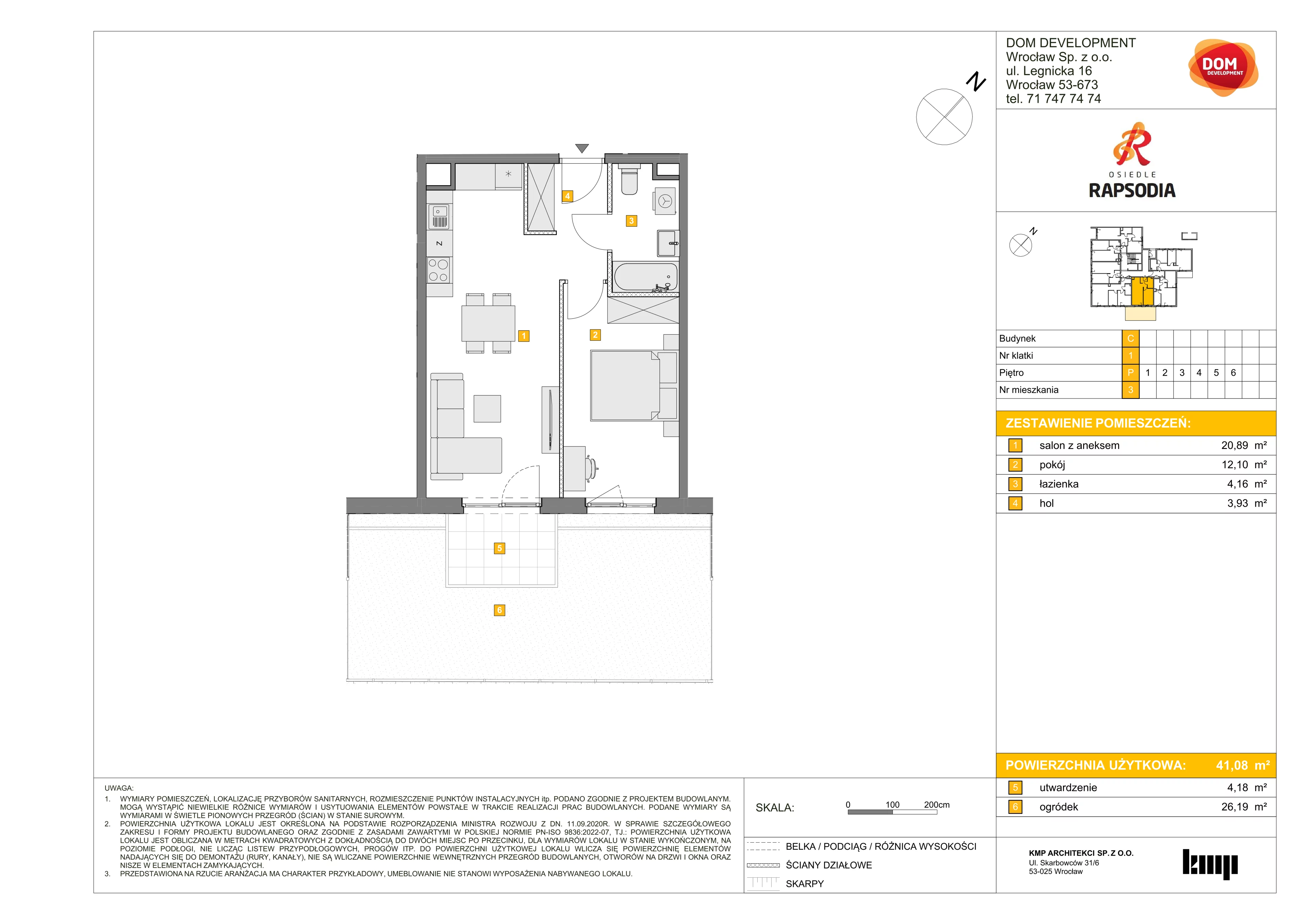 2 pokoje, mieszkanie 41,08 m², parter, oferta nr C/3, Osiedle Rapsodia 2, Wrocław, Karłowice-Różanka, Różanka, ul. Wołowska 5