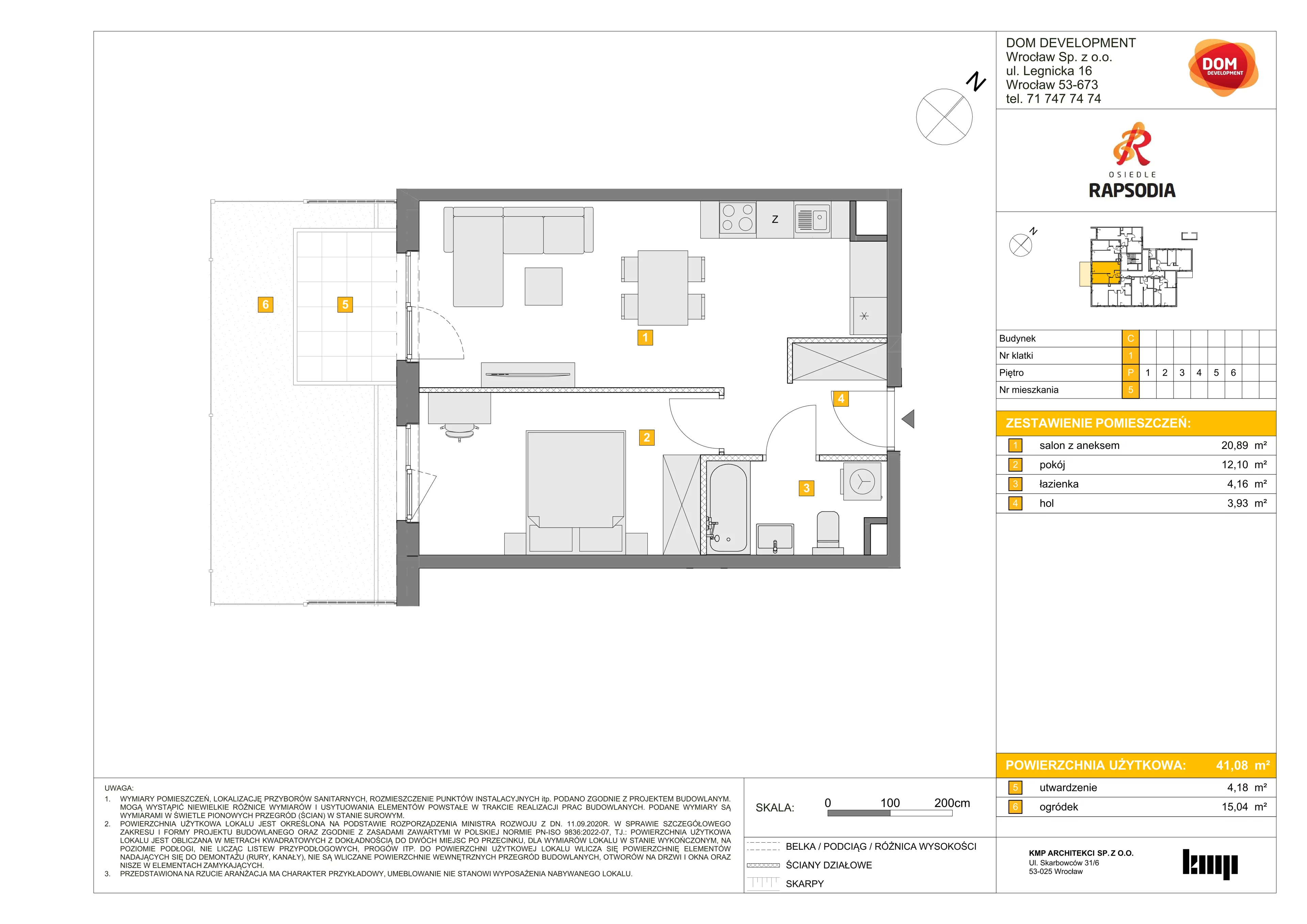 2 pokoje, mieszkanie 41,08 m², parter, oferta nr C/5, Osiedle Rapsodia 2, Wrocław, Karłowice-Różanka, Różanka, ul. Wołowska 5