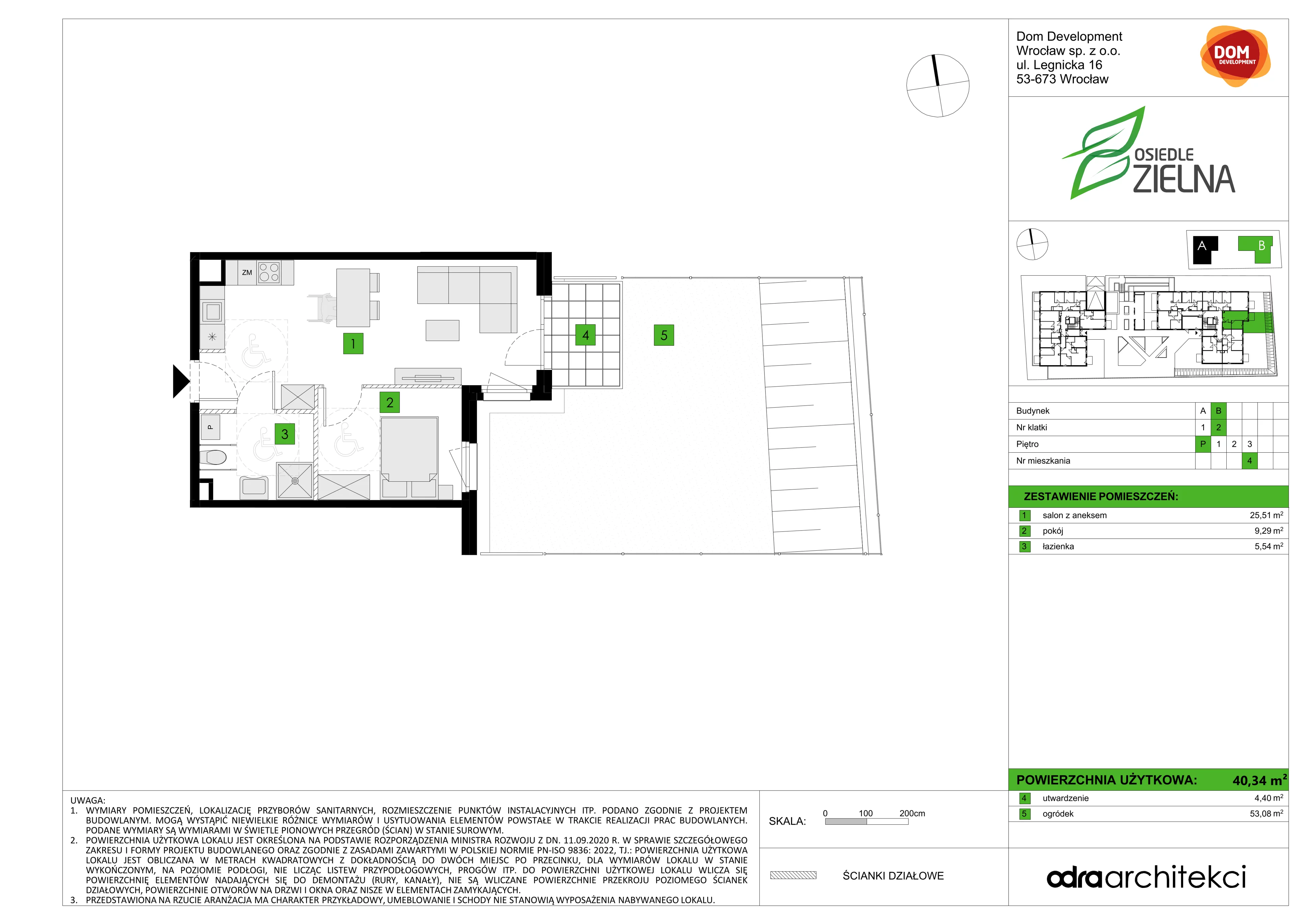 2 pokoje, mieszkanie 40,34 m², parter, oferta nr B/4, Osiedle Zielna 4.2, Wrocław, Psie Pole-Zawidawie, Psie Pole, ul. Zielna