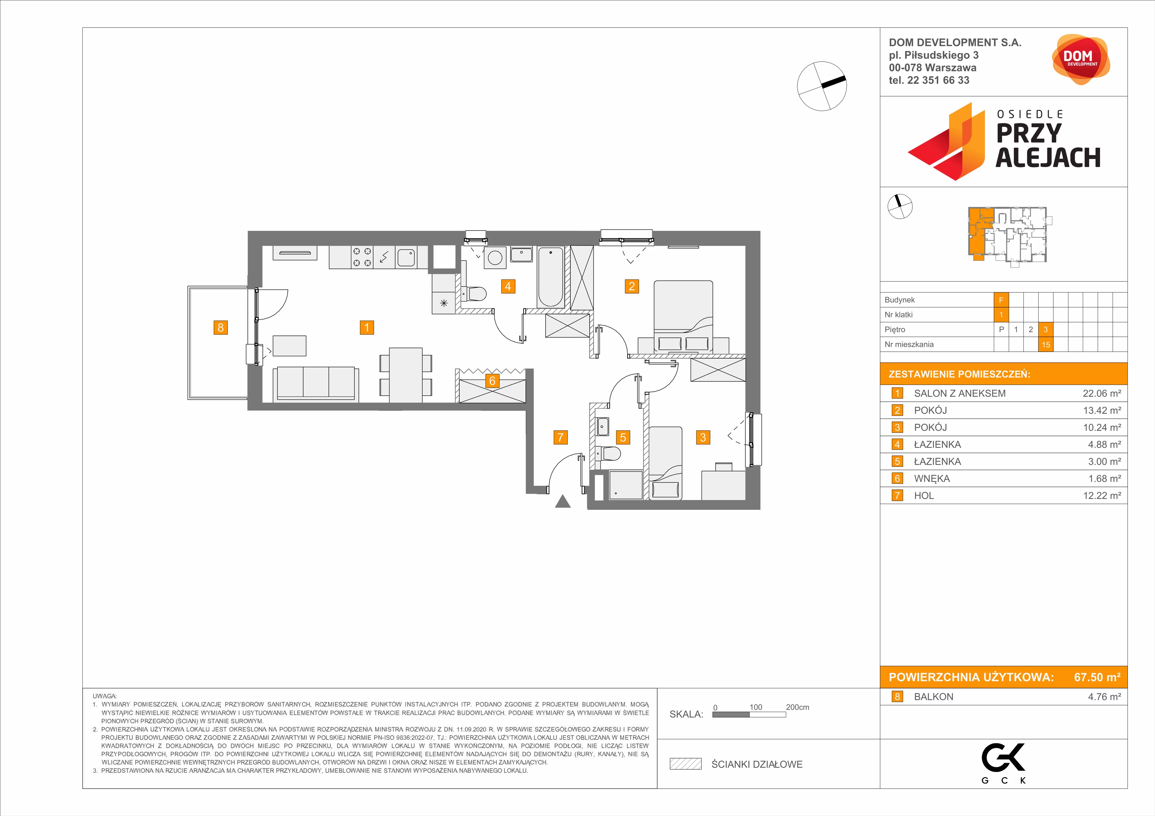 Mieszkanie 67,50 m², piętro 3, oferta nr F/15, Osiedle przy Alejach, Warszawa, Włochy, Stare Włochy, Aleje Jerozolimskie 190