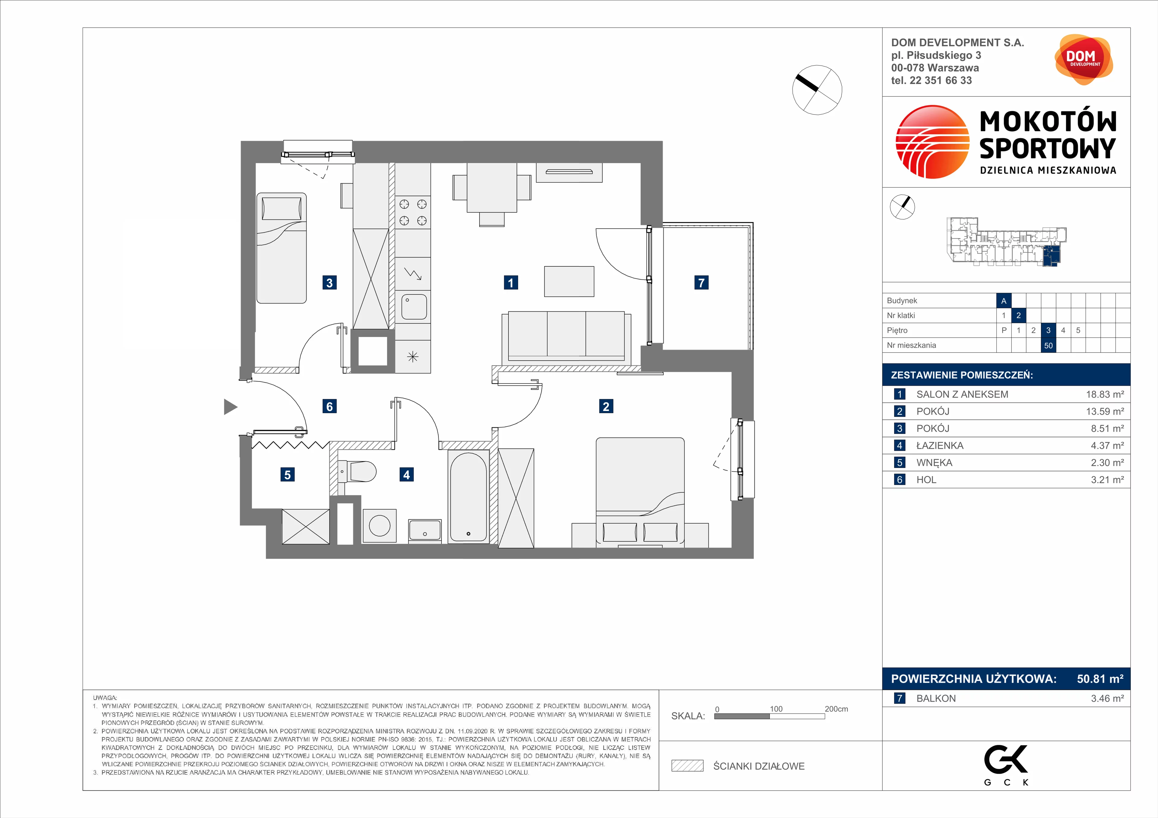 Mieszkanie 50,81 m², piętro 3, oferta nr A/50, Mokotów Sportowy, Warszawa, Mokotów, Augustówka, ul. Antoniewska 6