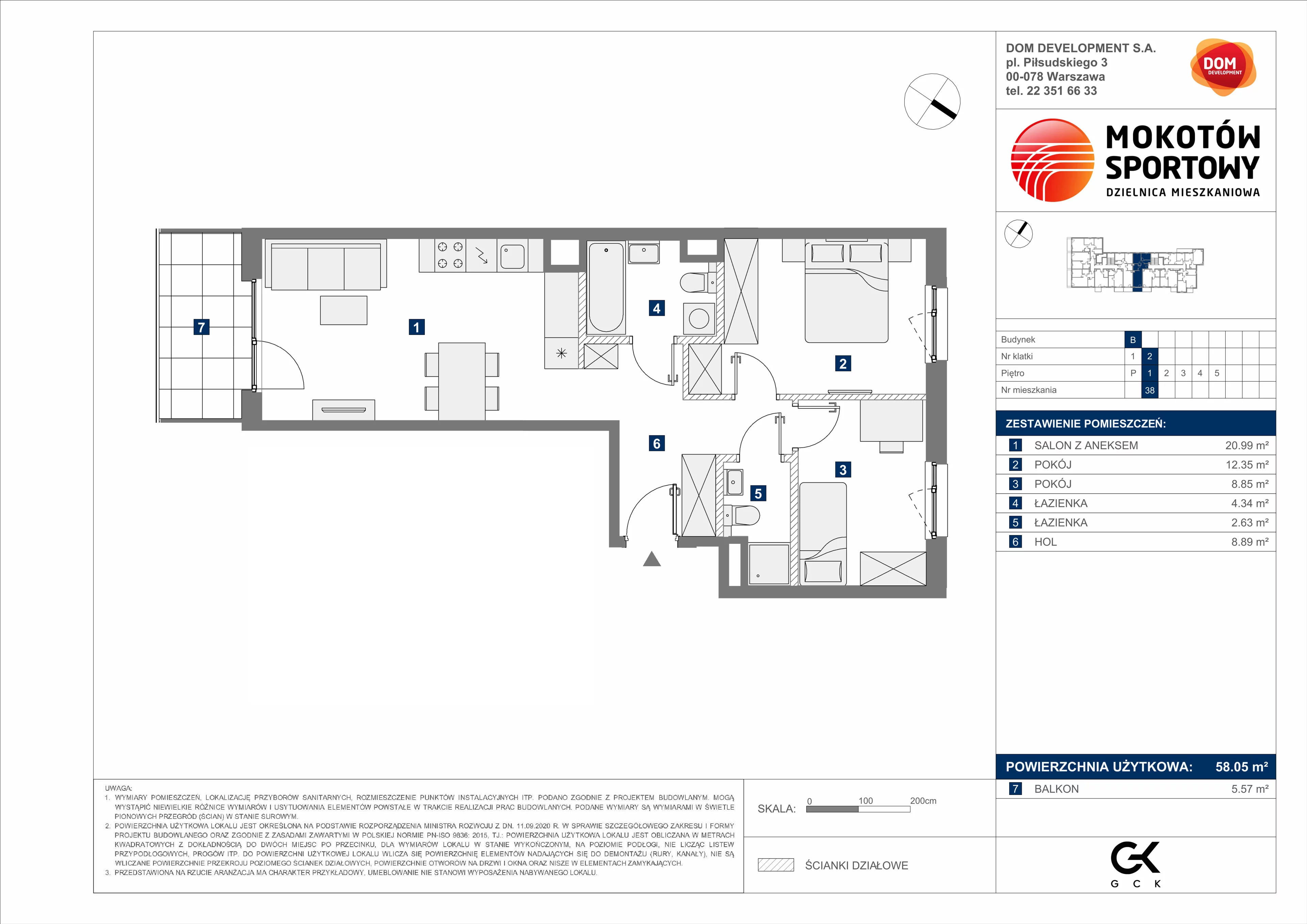 3 pokoje, mieszkanie 58,05 m², piętro 1, oferta nr B/38, Mokotów Sportowy, Warszawa, Mokotów, Augustówka, ul. Antoniewska 6