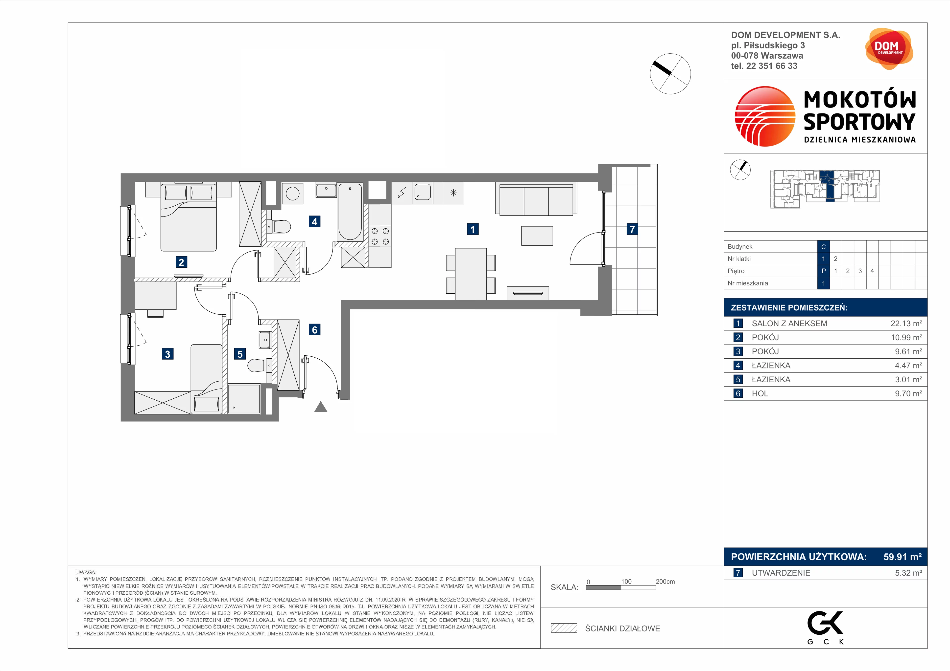 3 pokoje, mieszkanie 59,91 m², parter, oferta nr C/1, Mokotów Sportowy 1 B, Warszawa, Mokotów, Augustówka, ul. Antoniewska