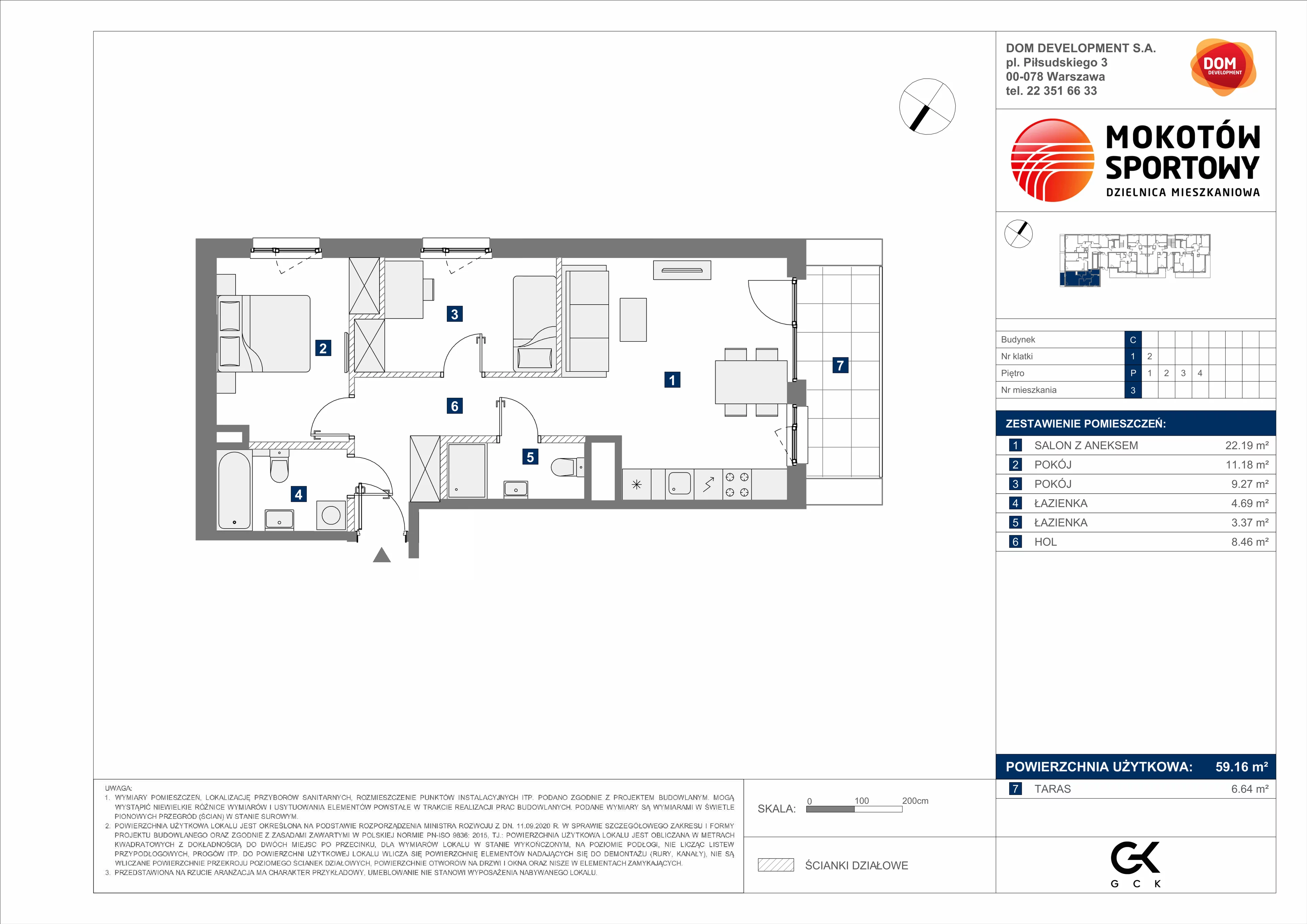 3 pokoje, mieszkanie 59,16 m², parter, oferta nr C/3, Mokotów Sportowy 1 B, Warszawa, Mokotów, Augustówka, ul. Antoniewska
