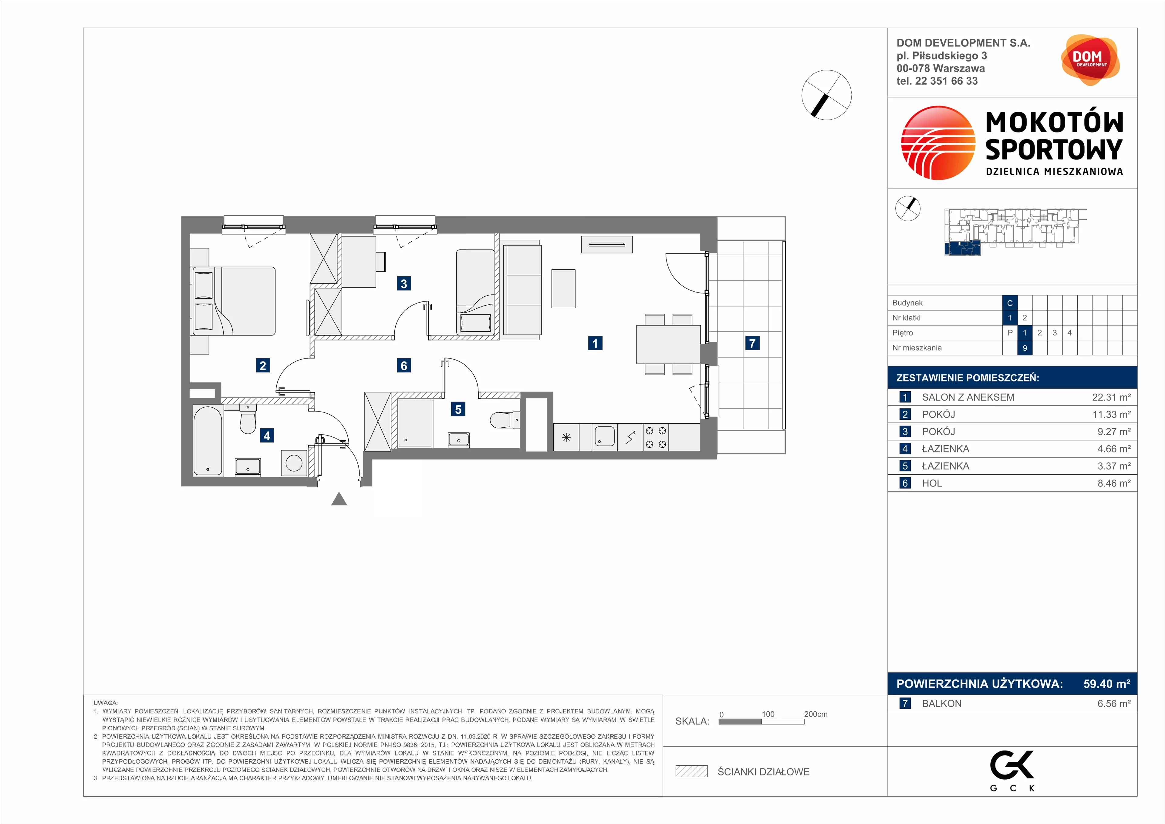 3 pokoje, mieszkanie 59,40 m², piętro 1, oferta nr C/9, Mokotów Sportowy 1 B, Warszawa, Mokotów, Augustówka, ul. Antoniewska