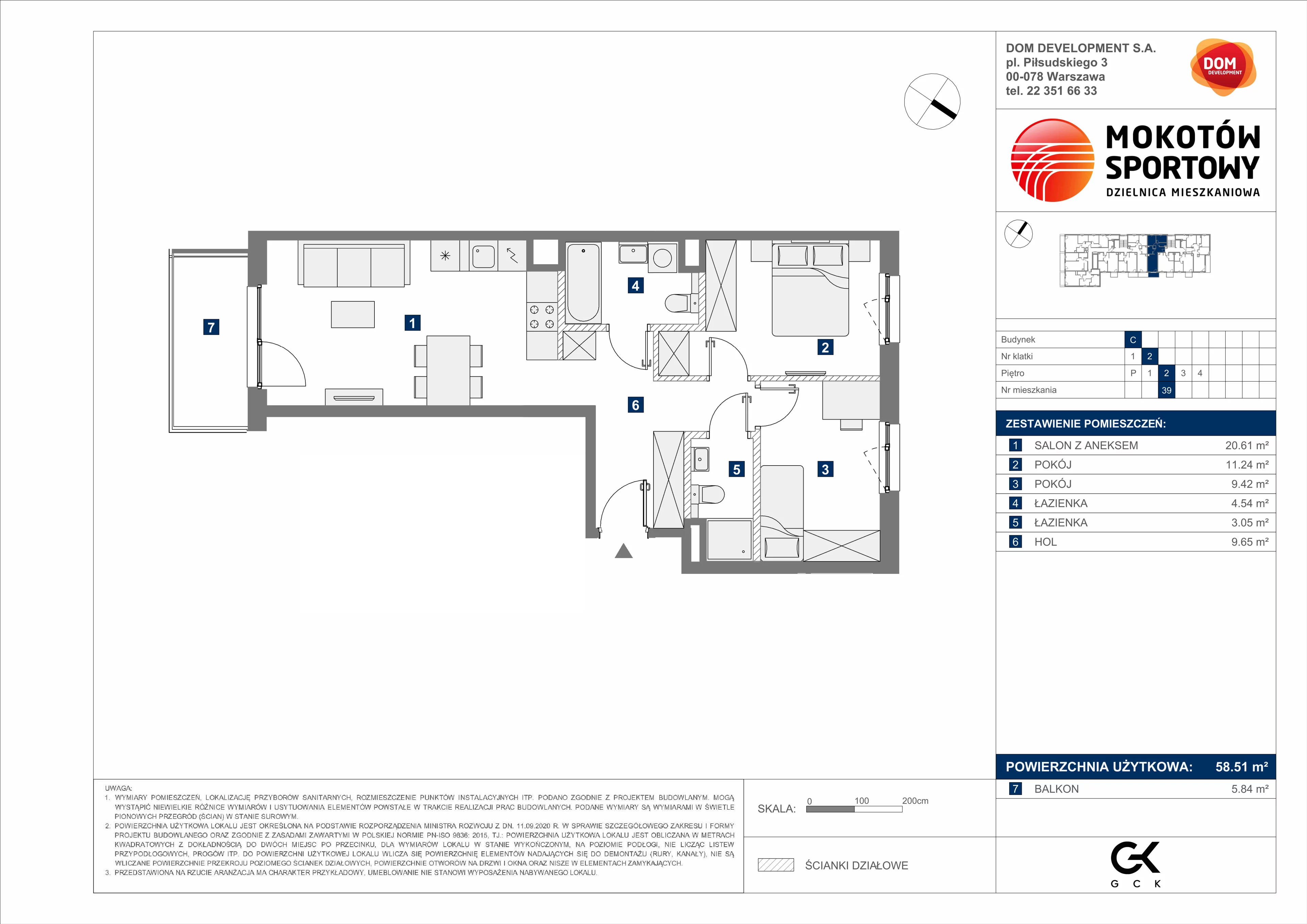 3 pokoje, mieszkanie 58,51 m², piętro 2, oferta nr C/39, Mokotów Sportowy 1 B, Warszawa, Mokotów, Augustówka, ul. Antoniewska