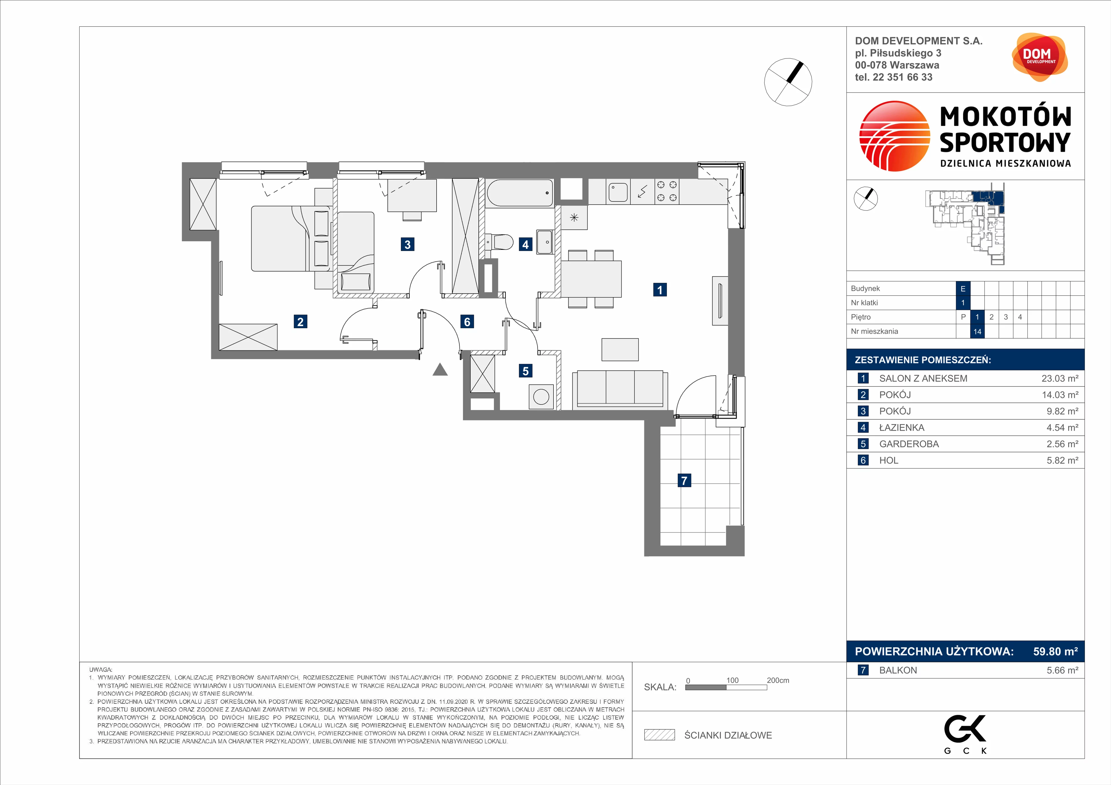 3 pokoje, mieszkanie 59,80 m², piętro 1, oferta nr E/14, Mokotów Sportowy 1 B, Warszawa, Mokotów, Augustówka, ul. Antoniewska