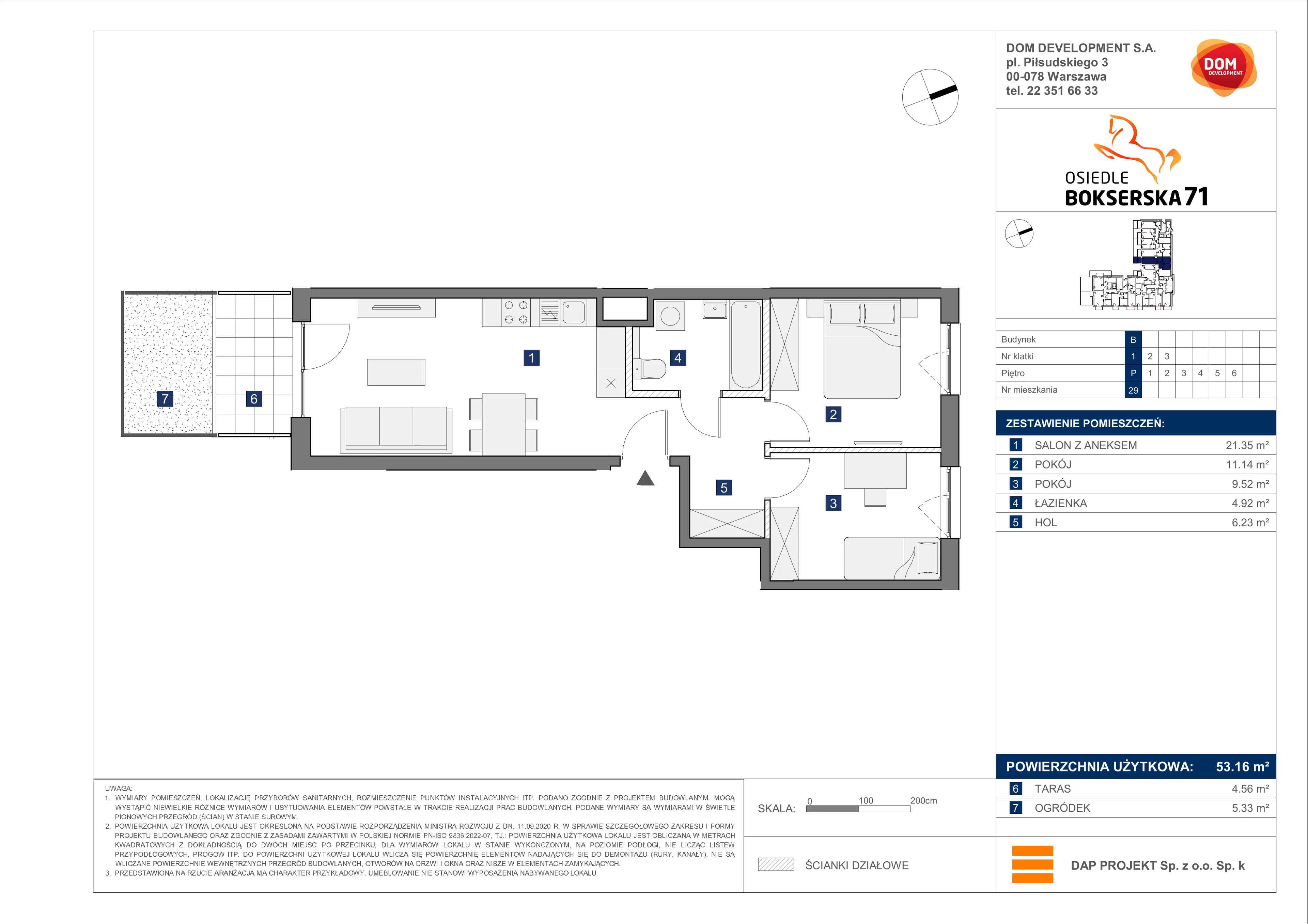 3 pokoje, mieszkanie 53,16 m², parter, oferta nr B/29, Bokserska 71 etap 2.2, Warszawa, Ursynów, Wyczółki, ul. Bokserska 71