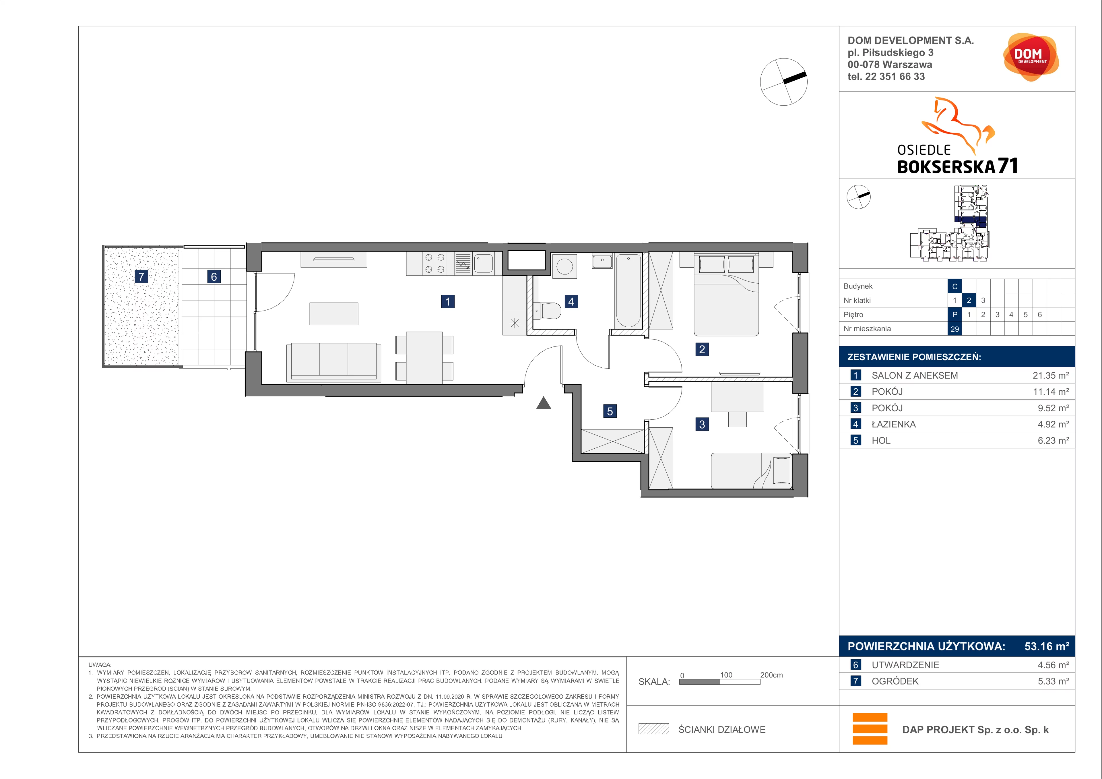 3 pokoje, mieszkanie 53,16 m², parter, oferta nr C/29, Bokserska 71 etap 2.2, Warszawa, Ursynów, Wyczółki, ul. Bokserska 71