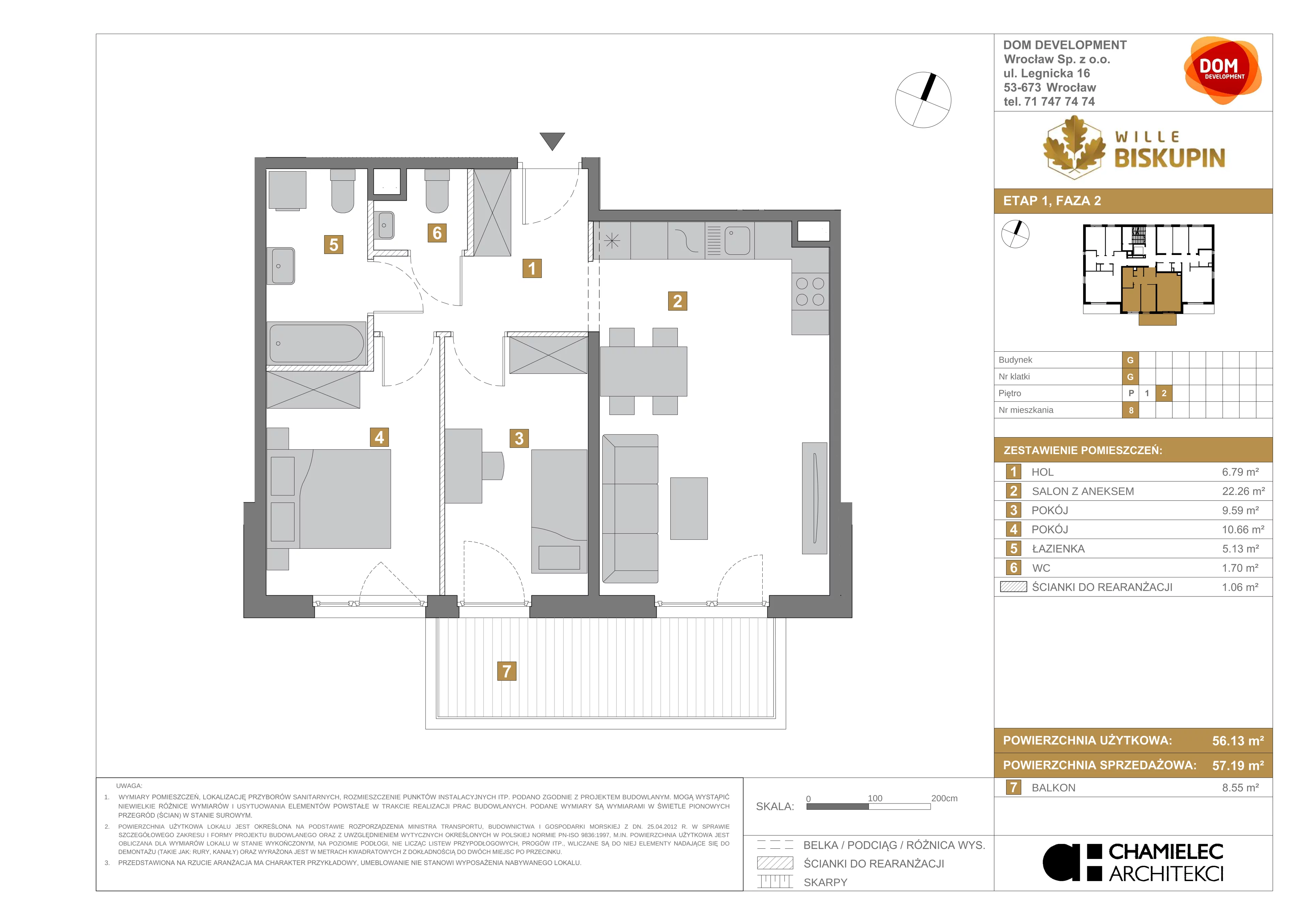 3 pokoje, mieszkanie 57,19 m², piętro 2, oferta nr G/8, Wille Biskupin, Wrocław, Biskupin-Sępolno-Dąbie-Bartoszowice, Śródmieście, ul. Braci Gierymskich 156
