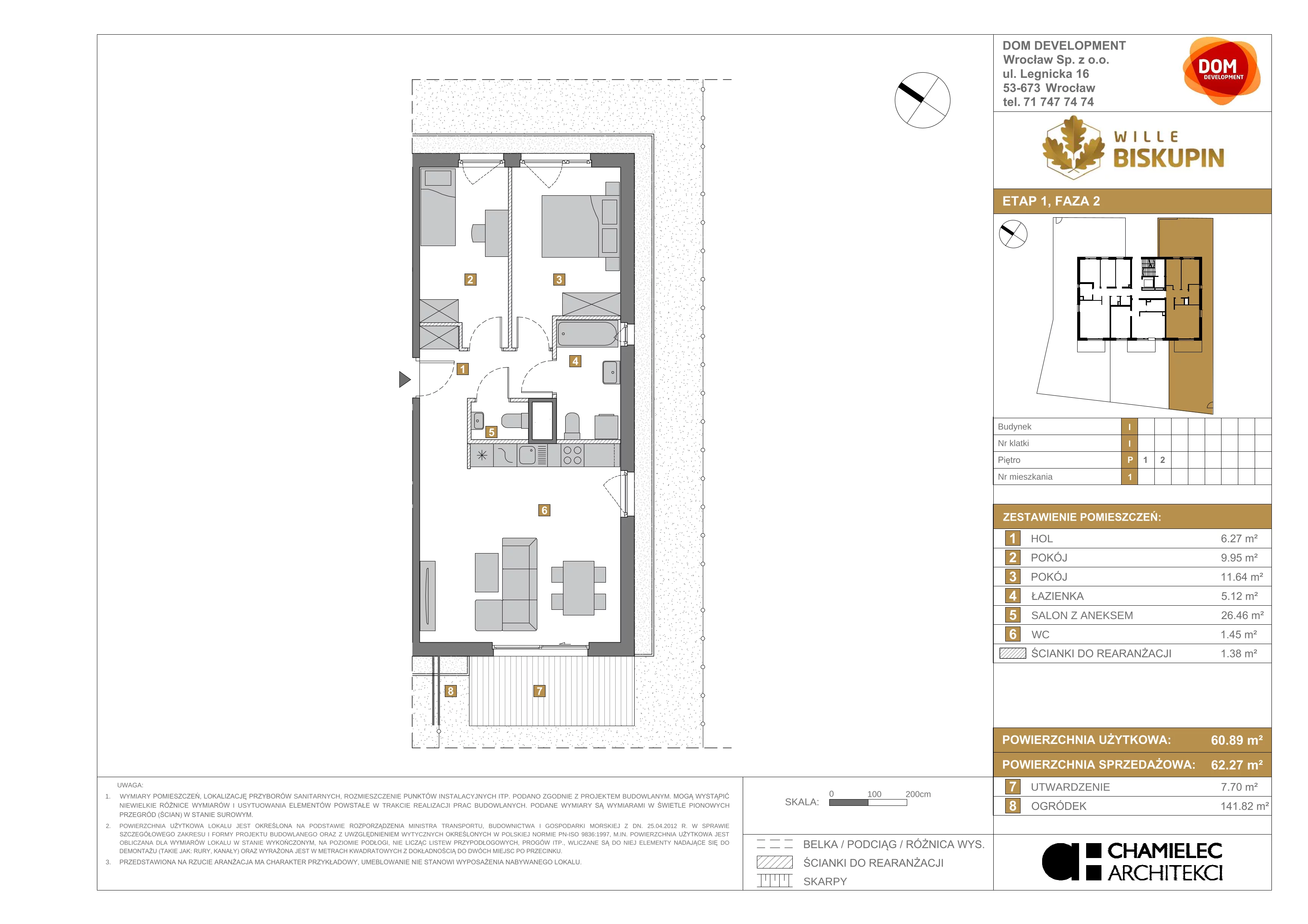 3 pokoje, mieszkanie 62,27 m², parter, oferta nr I/1, Wille Biskupin, Wrocław, Biskupin-Sępolno-Dąbie-Bartoszowice, Śródmieście, ul. Braci Gierymskich 156