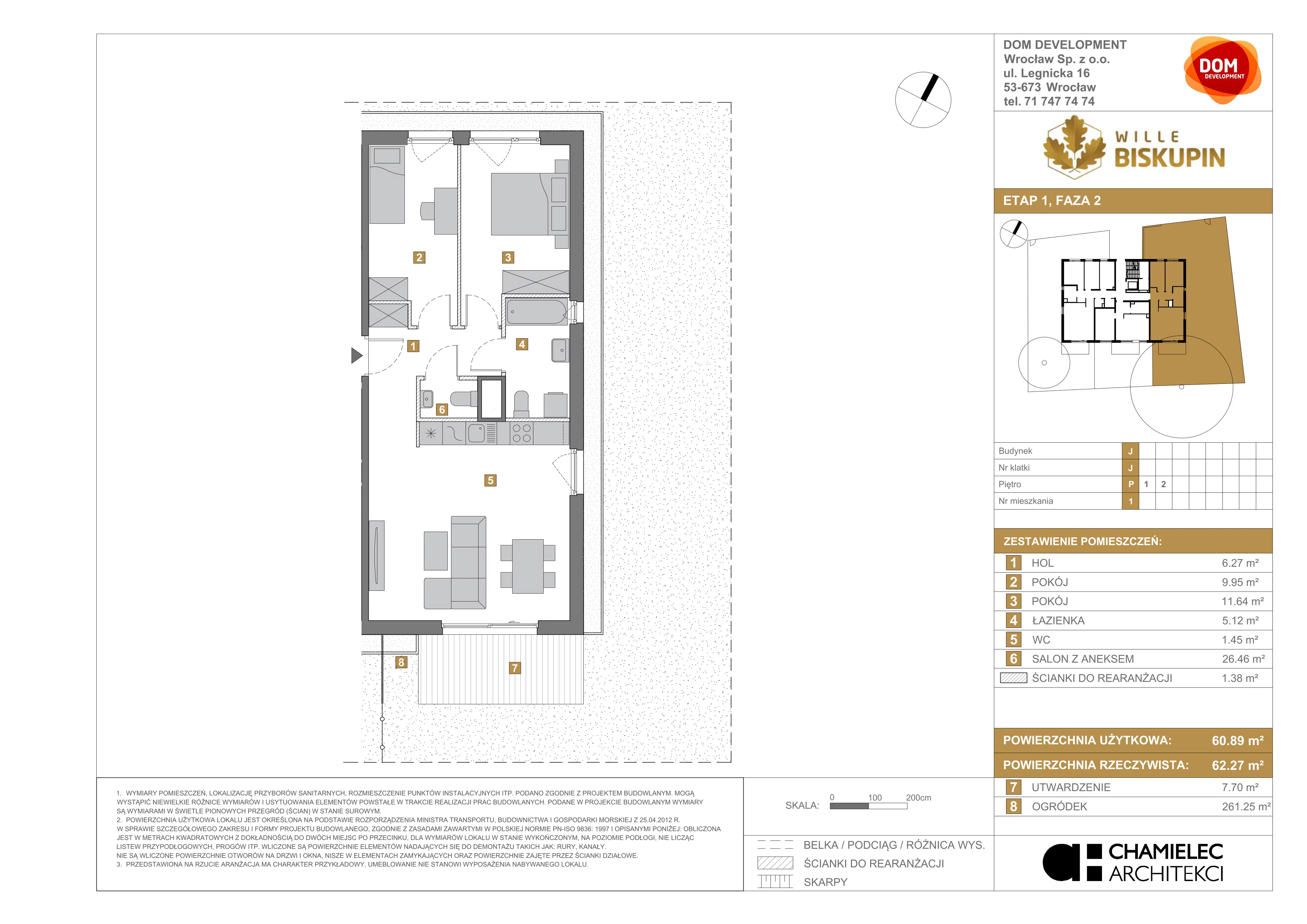 3 pokoje, mieszkanie 60,89 m², parter, oferta nr J/1, Wille Biskupin, Wrocław, Biskupin-Sępolno-Dąbie-Bartoszowice, Śródmieście, ul. Braci Gierymskich 156