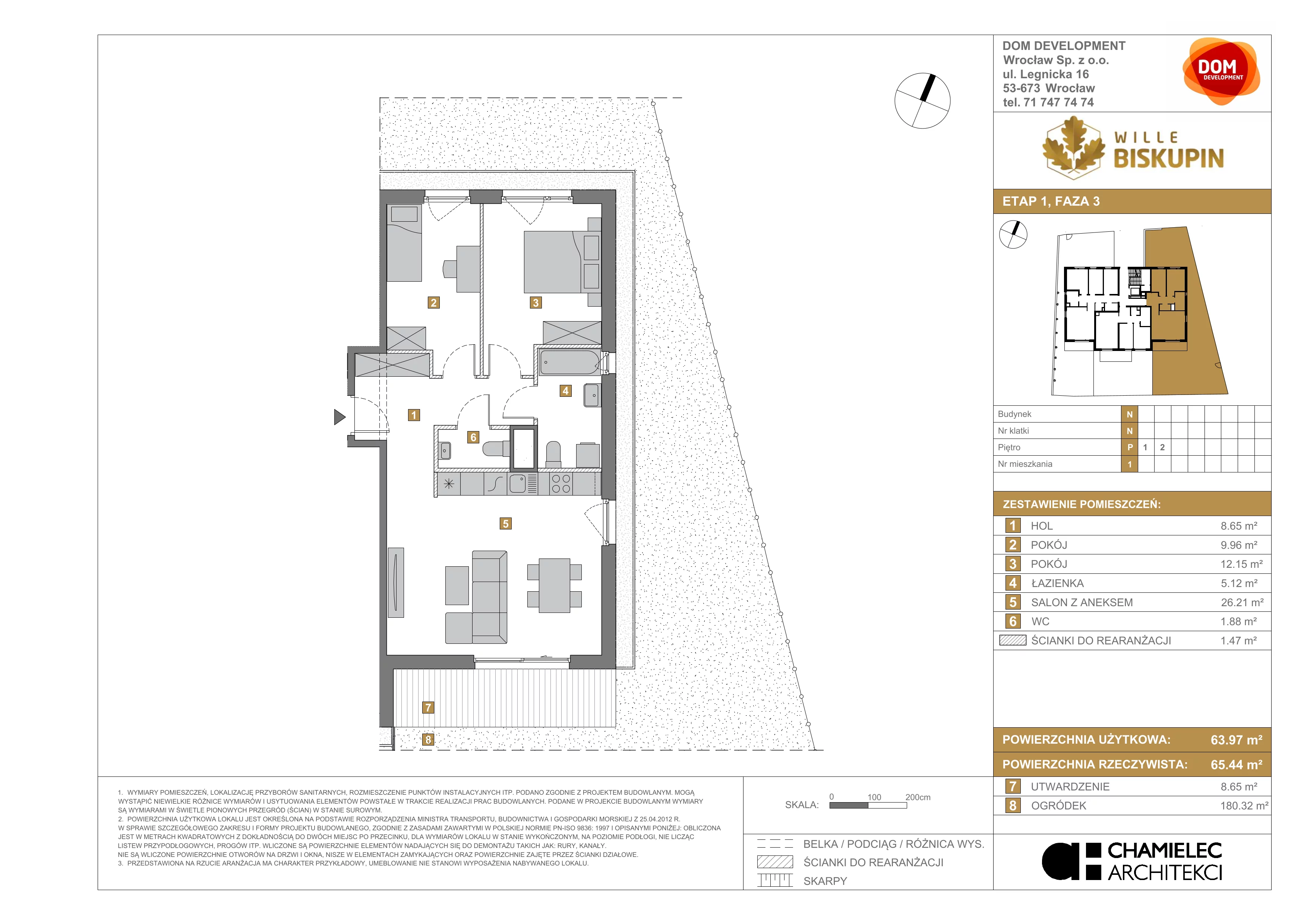 3 pokoje, mieszkanie 63,97 m², parter, oferta nr N/1, Wille Biskupin etap 3, Wrocław, Biskupin-Sępolno-Dąbie-Bartoszowice, Śródmieście, ul. Braci Gierymskich