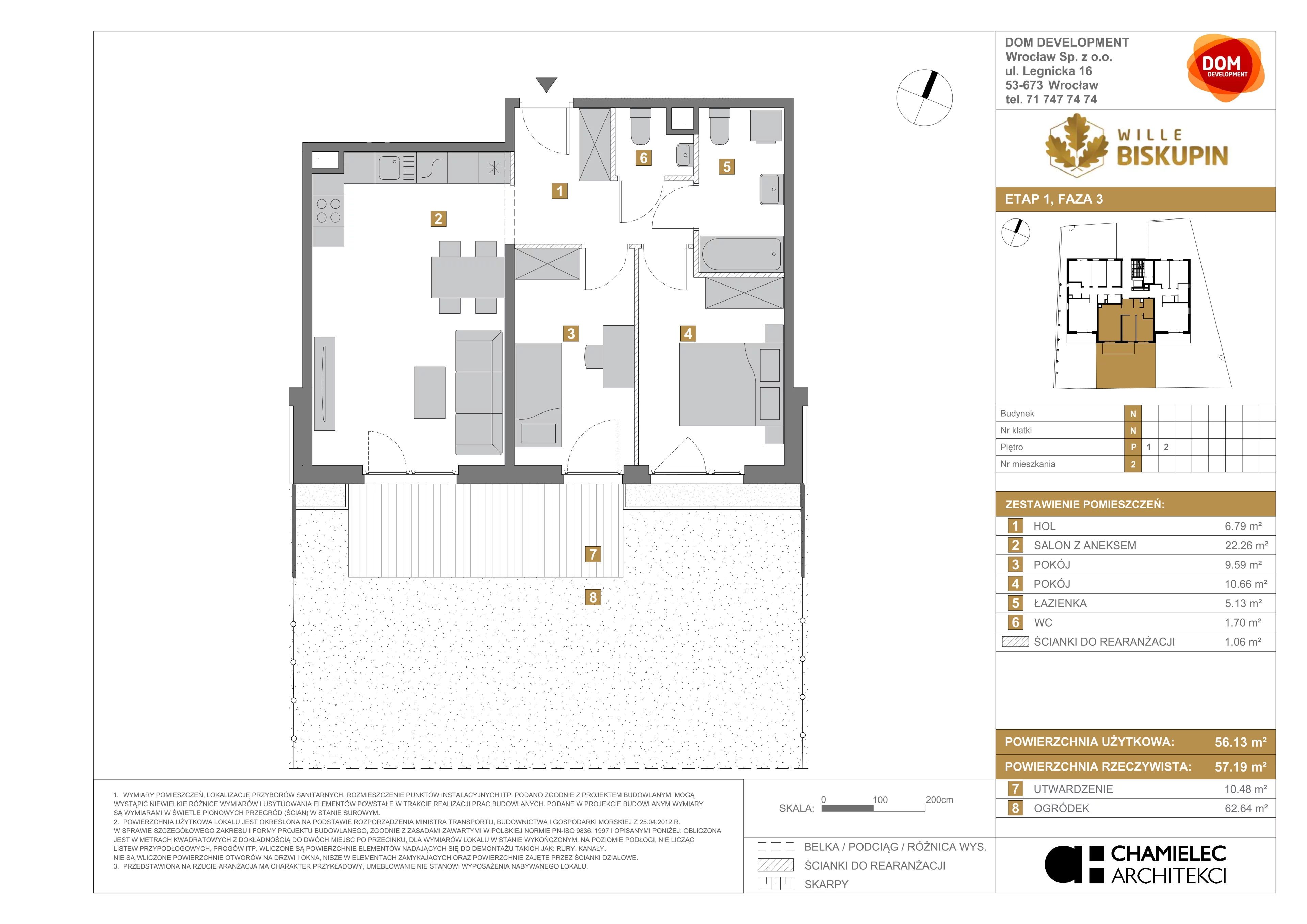 3 pokoje, mieszkanie 56,13 m², parter, oferta nr N/2, Wille Biskupin etap 3, Wrocław, Biskupin-Sępolno-Dąbie-Bartoszowice, Śródmieście, ul. Braci Gierymskich