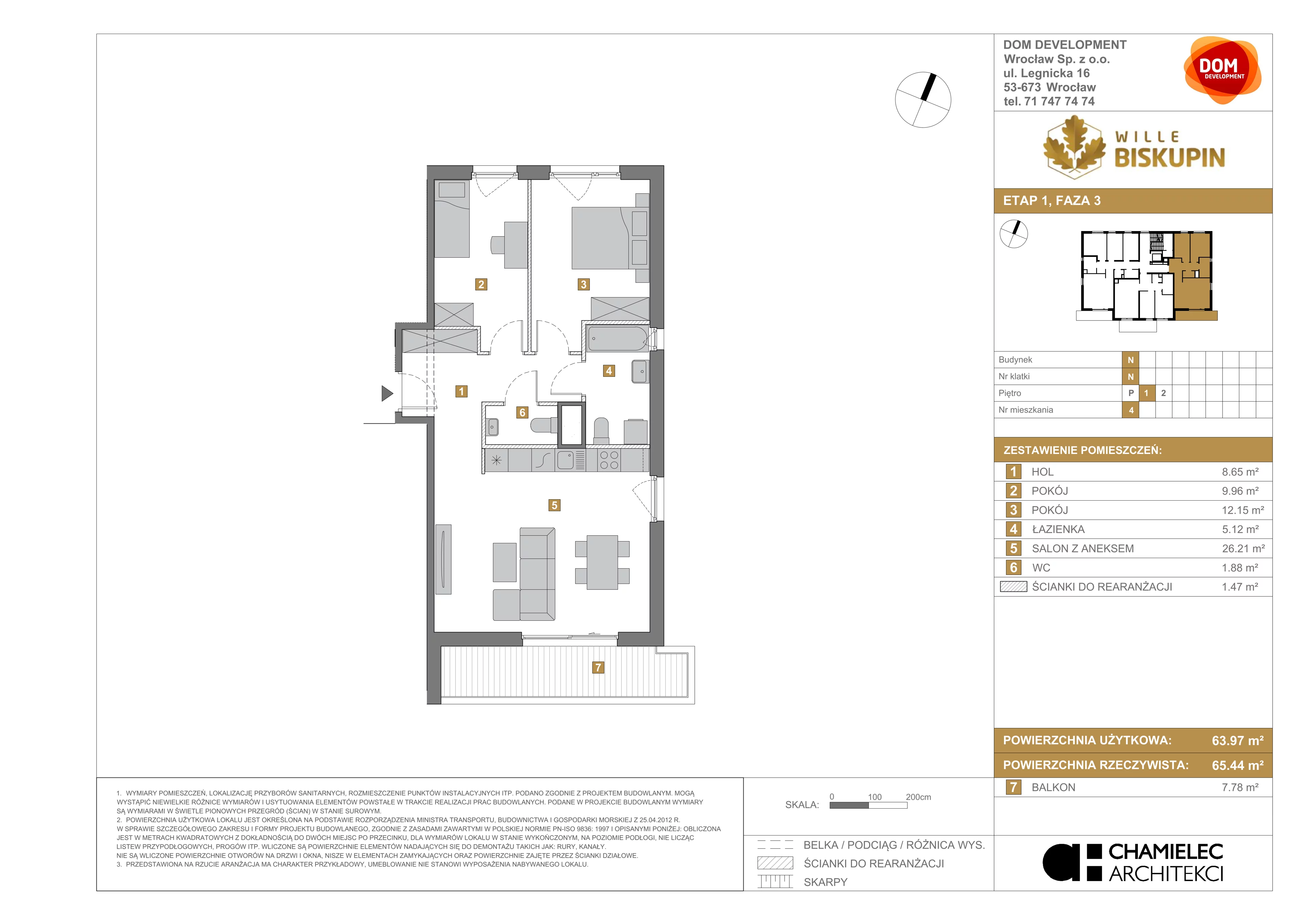 3 pokoje, mieszkanie 63,97 m², piętro 1, oferta nr N/4, Wille Biskupin etap 3, Wrocław, Biskupin-Sępolno-Dąbie-Bartoszowice, Śródmieście, ul. Braci Gierymskich
