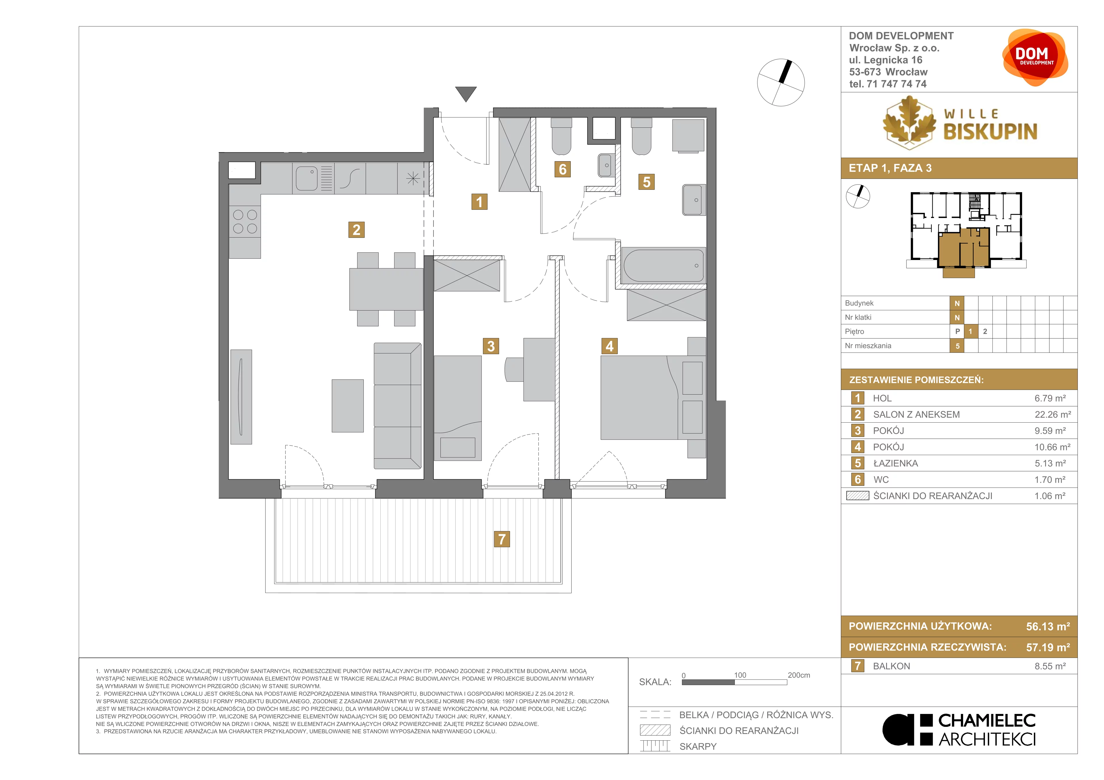 3 pokoje, mieszkanie 56,13 m², piętro 1, oferta nr N/5, Wille Biskupin etap 3, Wrocław, Biskupin-Sępolno-Dąbie-Bartoszowice, Śródmieście, ul. Braci Gierymskich