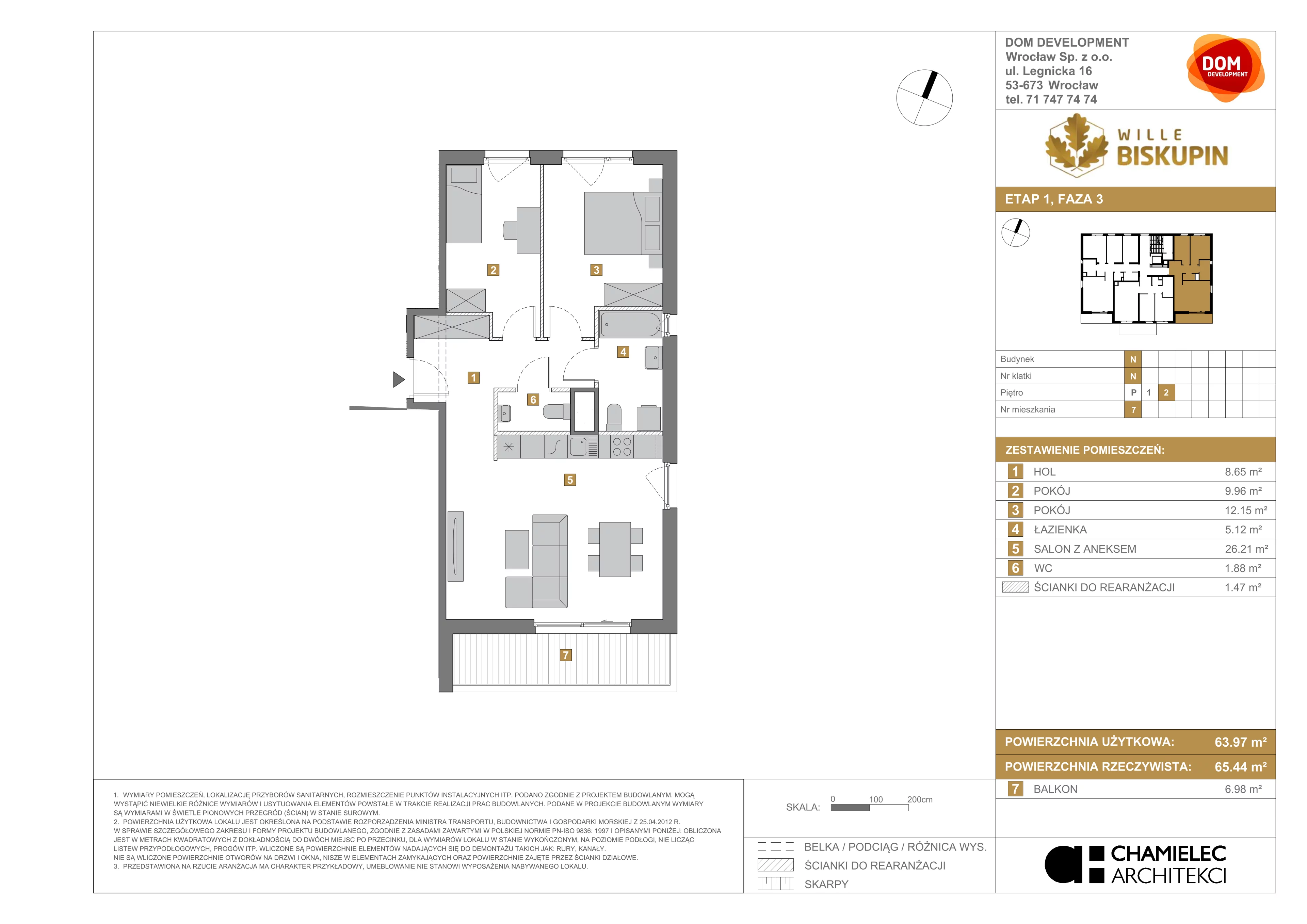 3 pokoje, mieszkanie 63,97 m², piętro 2, oferta nr N/7, Wille Biskupin etap 3, Wrocław, Biskupin-Sępolno-Dąbie-Bartoszowice, Śródmieście, ul. Braci Gierymskich