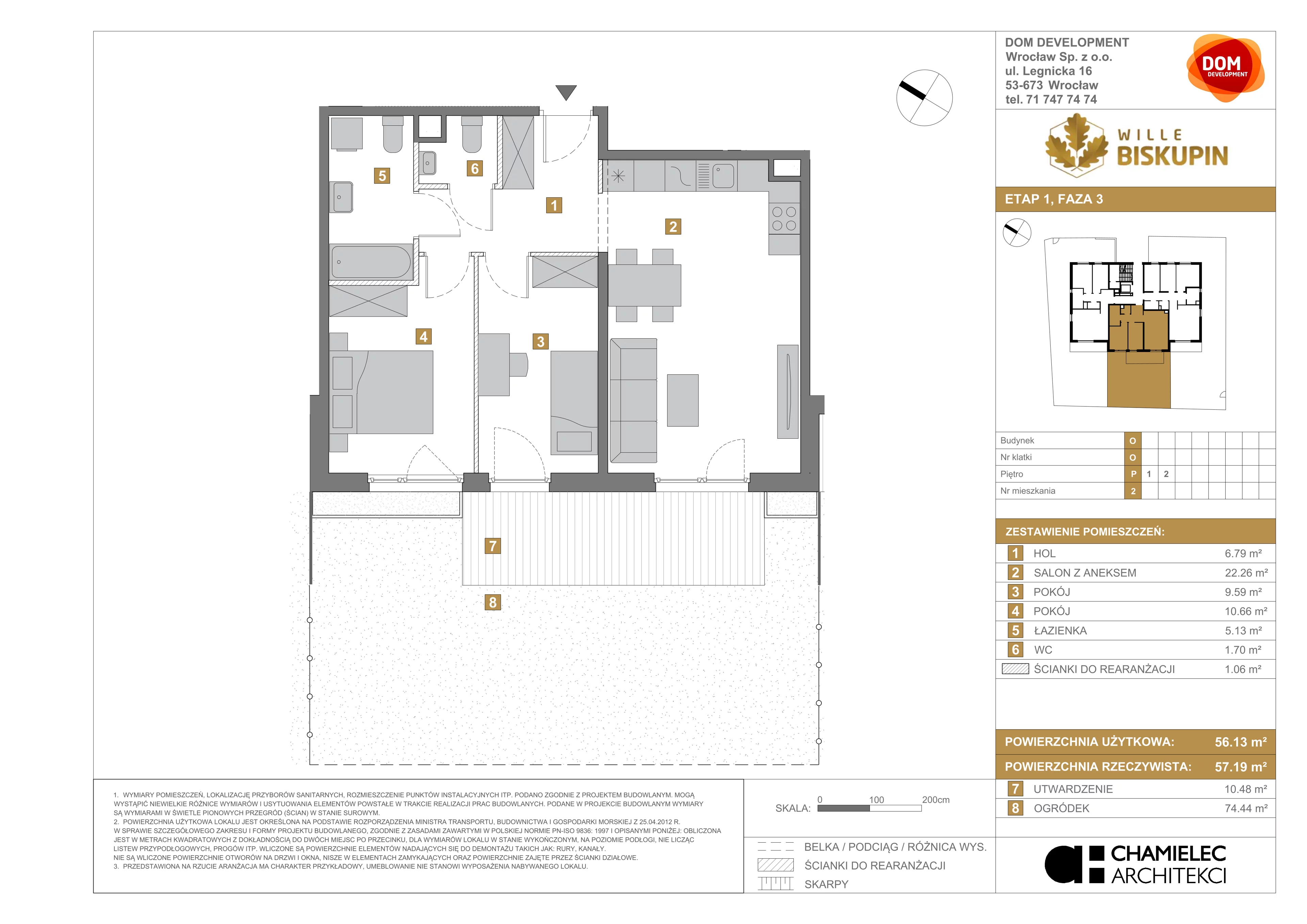 3 pokoje, mieszkanie 56,13 m², parter, oferta nr O/2, Wille Biskupin etap 3, Wrocław, Biskupin-Sępolno-Dąbie-Bartoszowice, Śródmieście, ul. Braci Gierymskich