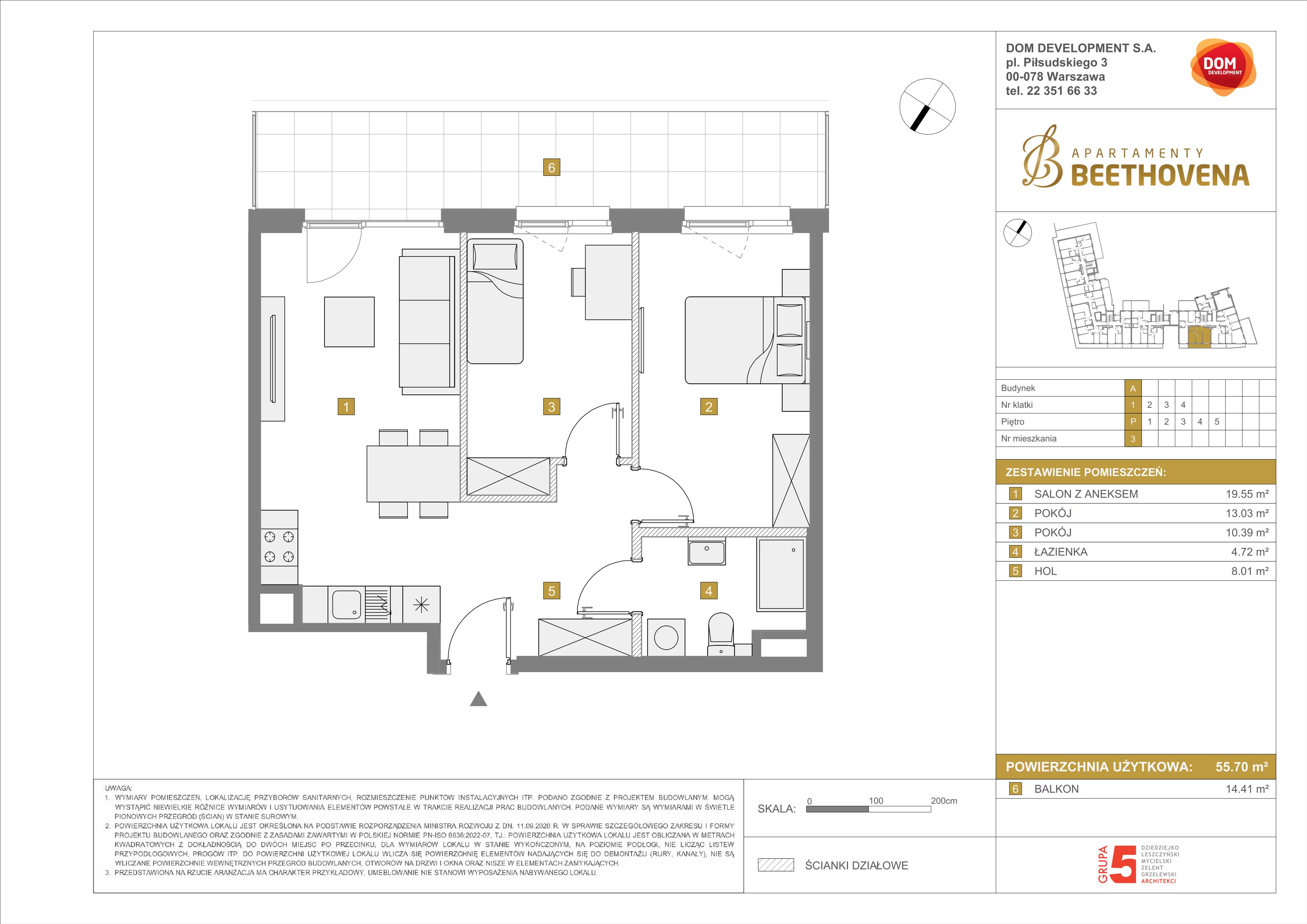 Mieszkanie 55,70 m², parter, oferta nr A/3, Apartamenty Beethovena, Warszawa, Mokotów, Sielce, ul. Dziekońskiego 4