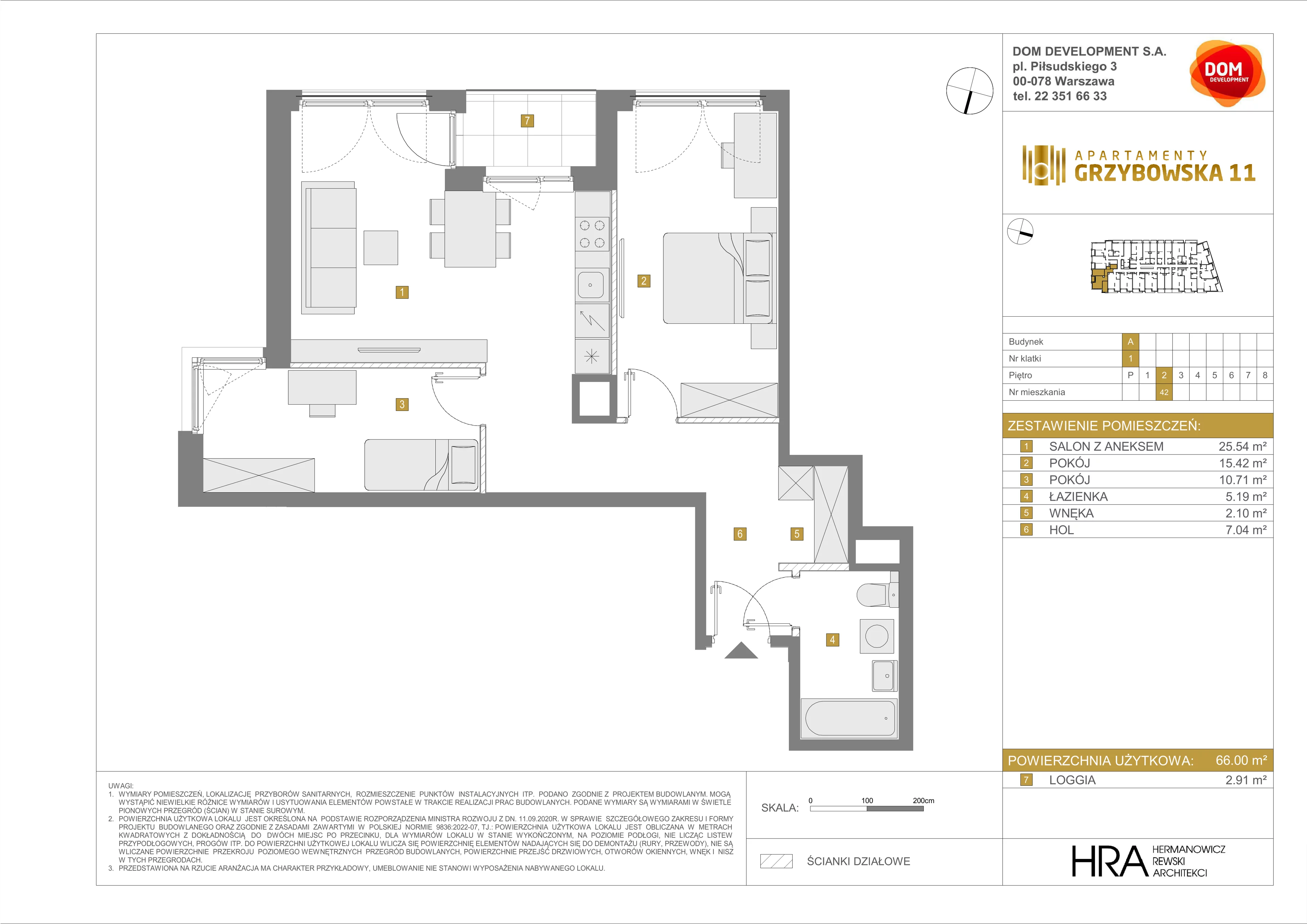 3 pokoje, mieszkanie 66,00 m², piętro 2, oferta nr A/42, Apartamenty Grzybowska 11, Warszawa, Śródmieście, Śródmieście Północne, ul. Grzybowska 11