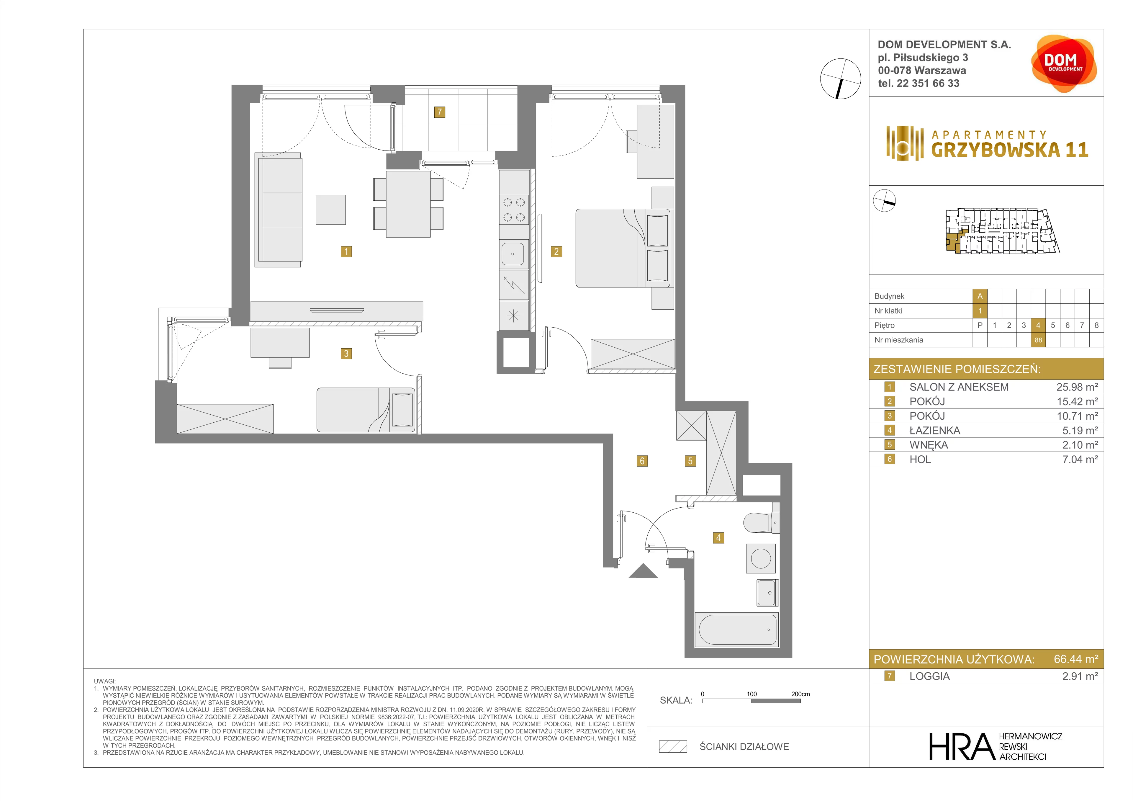3 pokoje, apartament 66,44 m², piętro 4, oferta nr A/88, Apartamenty Grzybowska 11, Warszawa, Śródmieście, Śródmieście Północne, ul. Grzybowska 11
