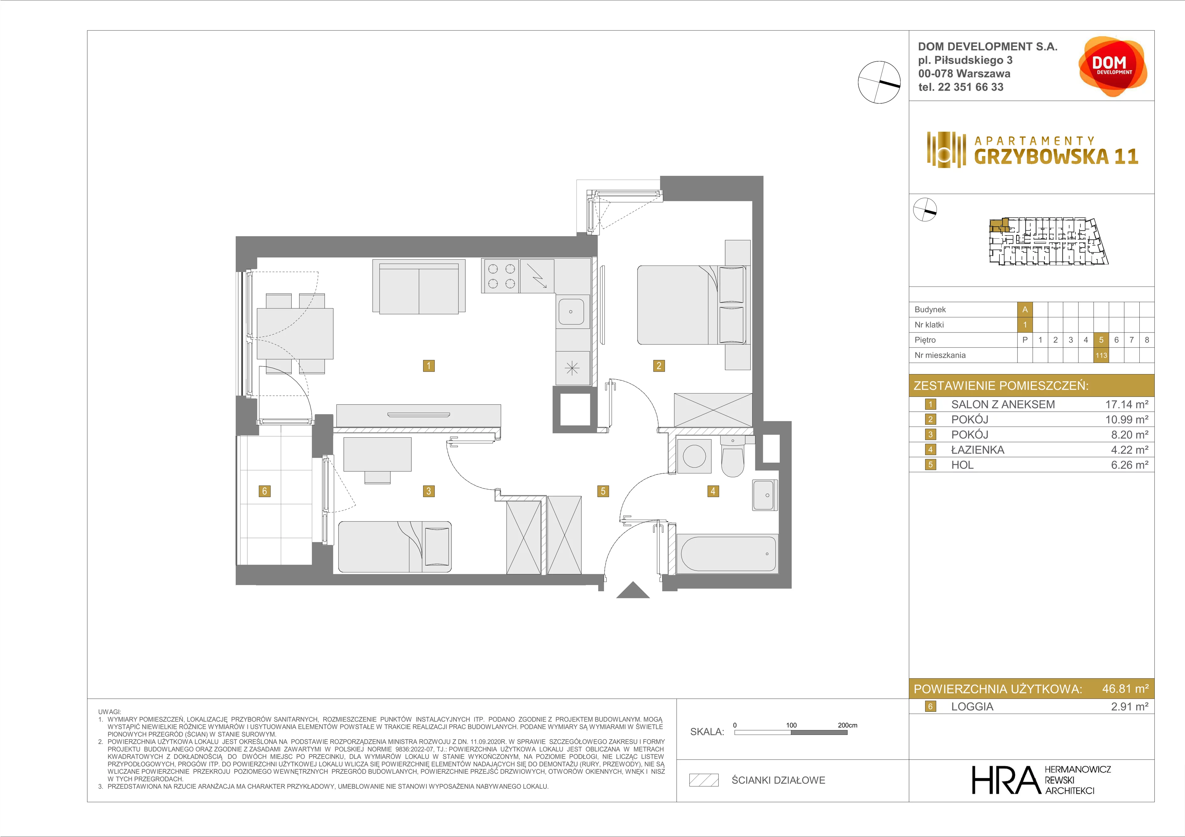 3 pokoje, apartament 46,81 m², piętro 5, oferta nr A/113, Apartamenty Grzybowska 11, Warszawa, Śródmieście, Śródmieście Północne, ul. Grzybowska 11