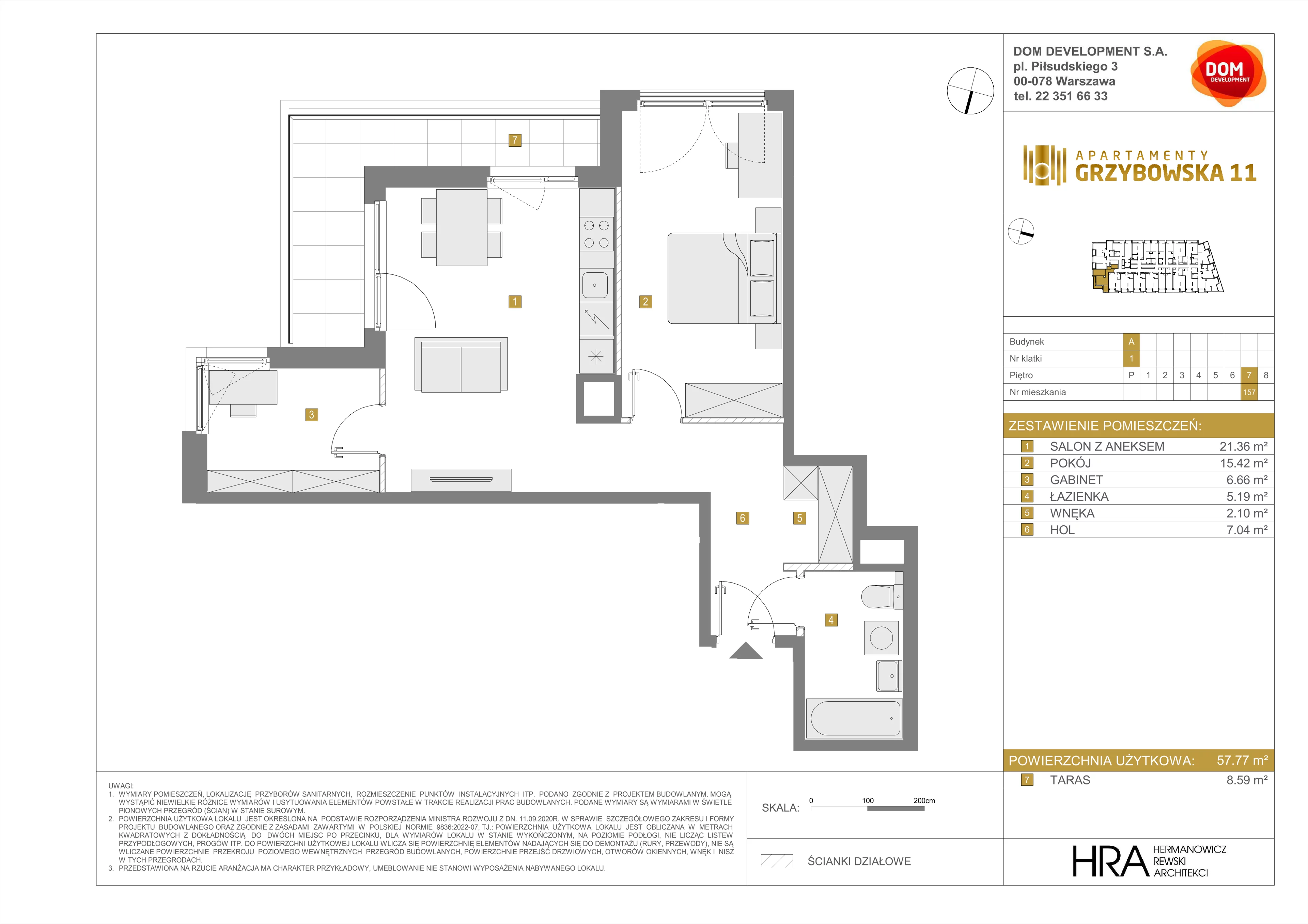 3 pokoje, apartament 57,77 m², piętro 7, oferta nr A/157, Apartamenty Grzybowska 11, Warszawa, Śródmieście, Śródmieście Północne, ul. Grzybowska 11