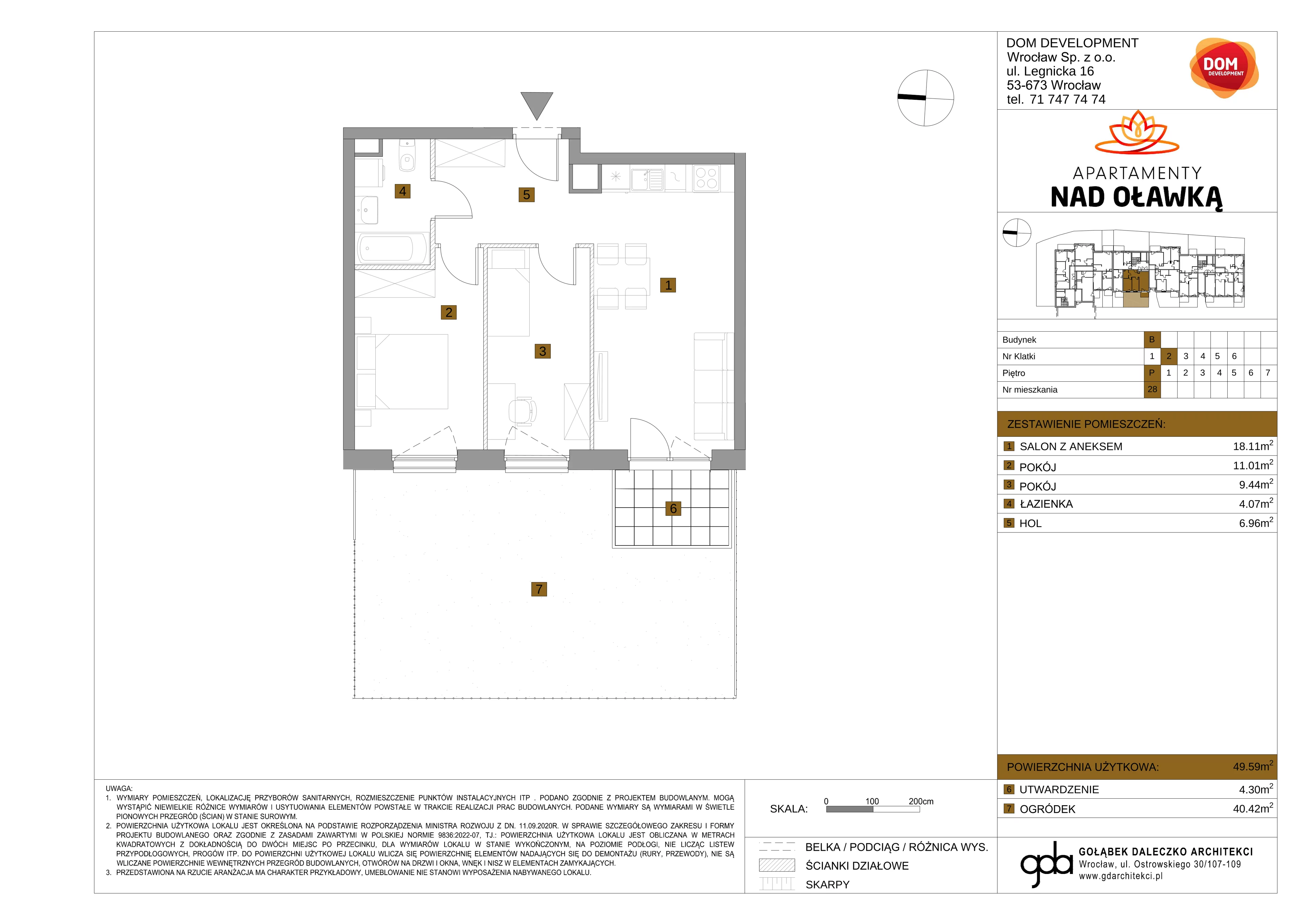 3 pokoje, mieszkanie 49,59 m², parter, oferta nr B/28, Apartamenty nad Oławką 2, Wrocław, Przedmieście Oławskie, Krzyki, ul. Krakowska 98a
