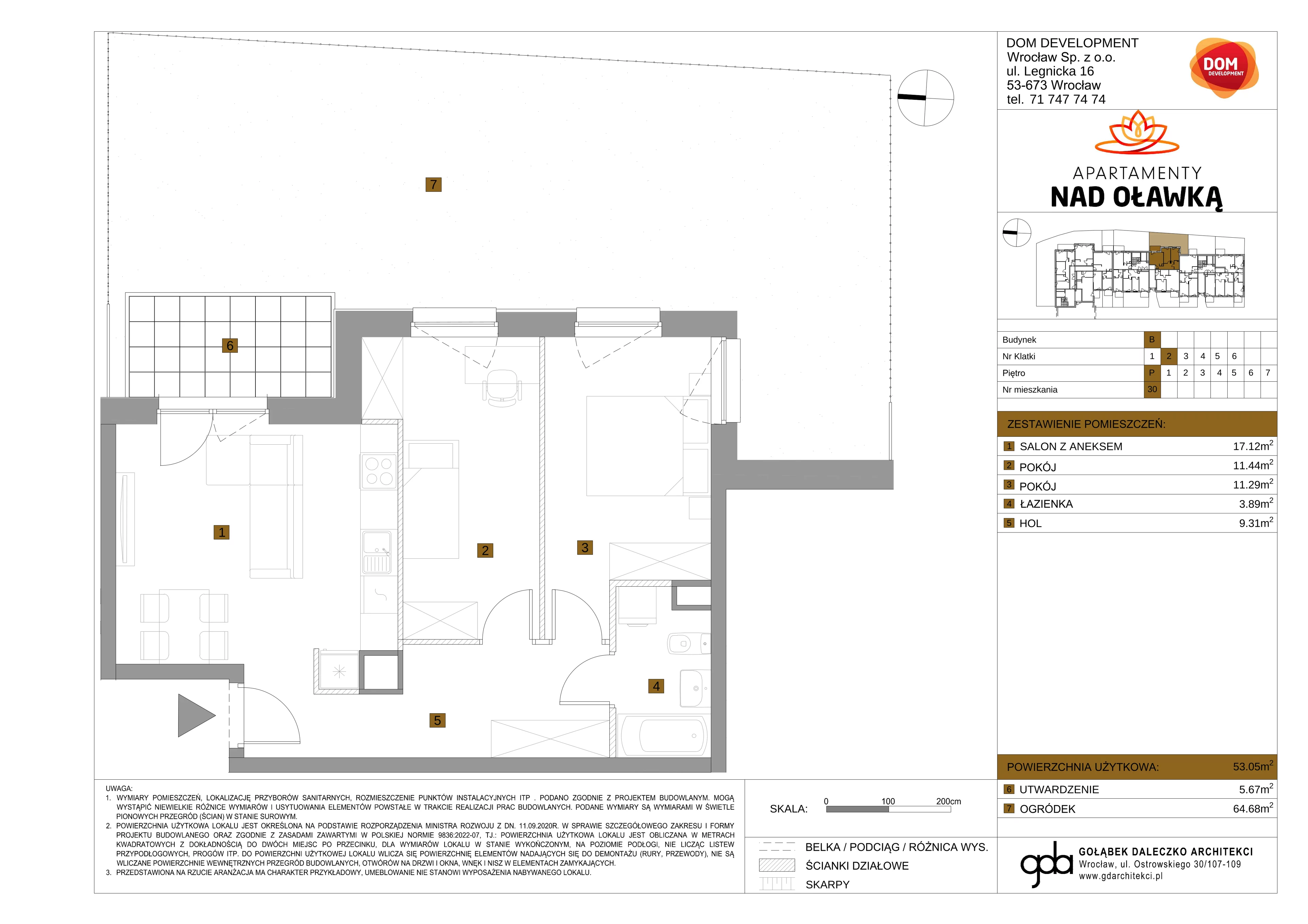 3 pokoje, mieszkanie 53,05 m², parter, oferta nr B/30, Apartamenty nad Oławką 2, Wrocław, Przedmieście Oławskie, Krzyki, ul. Krakowska 98a