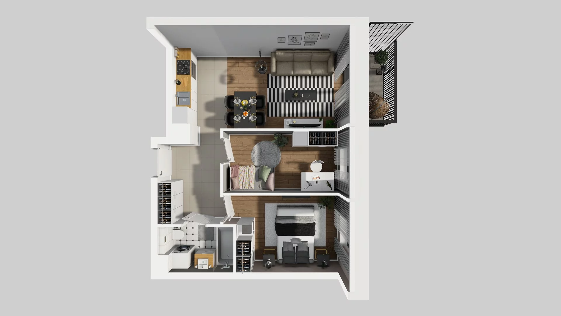 3 pokoje, mieszkanie 49,59 m², piętro 1, oferta nr B/34, Apartamenty nad Oławką 2, Wrocław, Przedmieście Oławskie, Krzyki, ul. Krakowska 98a