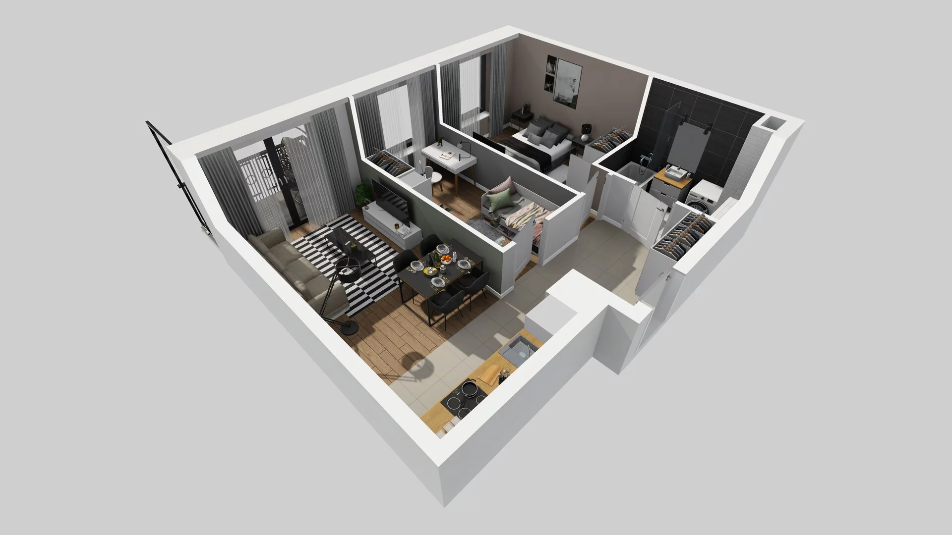3 pokoje, mieszkanie 49,59 m², piętro 1, oferta nr B/34, Apartamenty nad Oławką 2, Wrocław, Przedmieście Oławskie, Krzyki, ul. Krakowska 98a