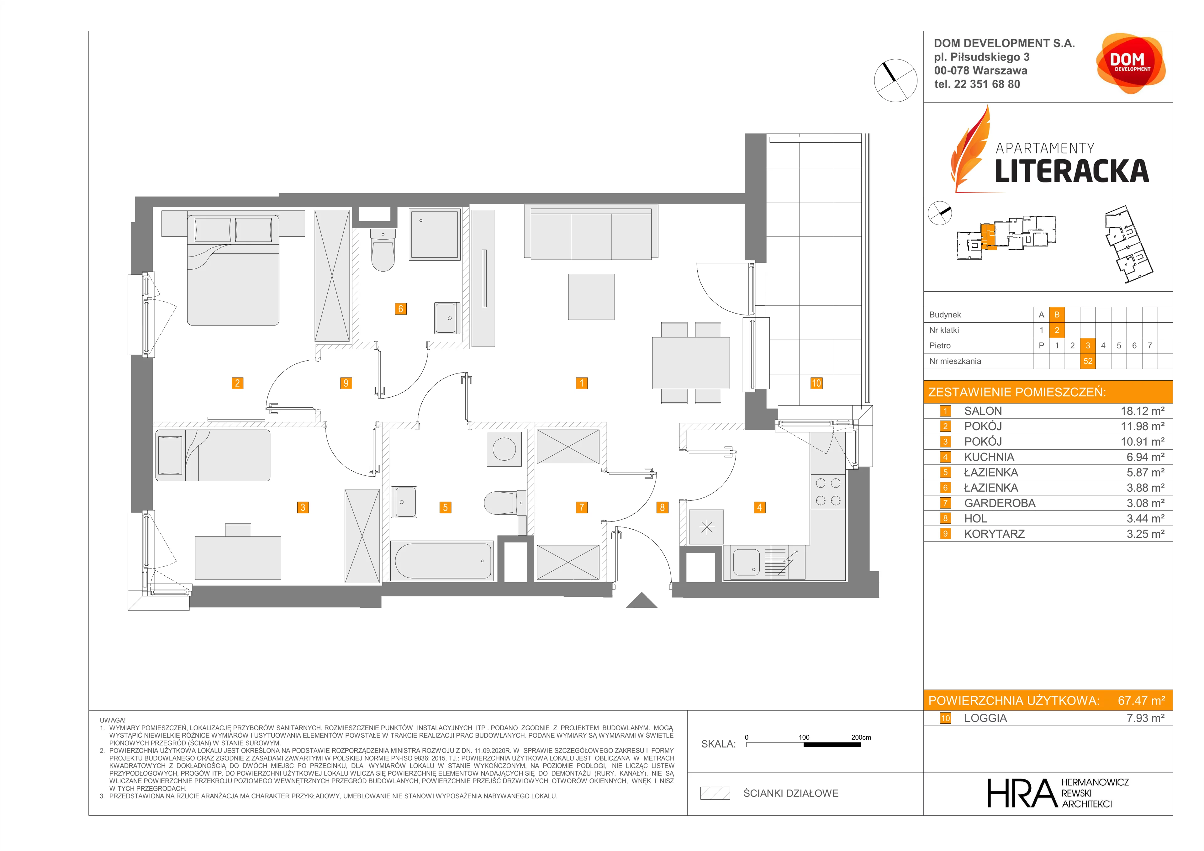 Mieszkanie 67,47 m², piętro 3, oferta nr B/52, Apartamenty Literacka, Warszawa, Bielany, Piaski, ul. Literacka