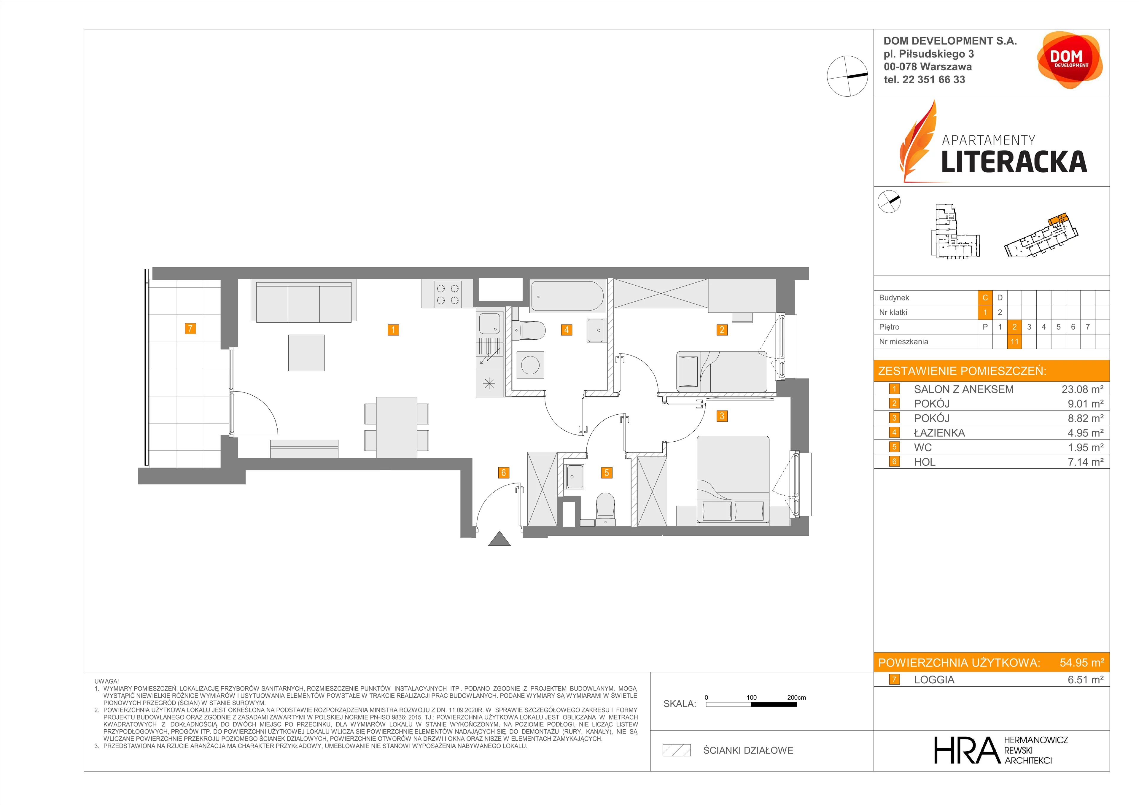 3 pokoje, mieszkanie 54,95 m², piętro 2, oferta nr C/11, Apartamenty Literacka 2, Warszawa, Bielany, Piaski, ul. Literacka