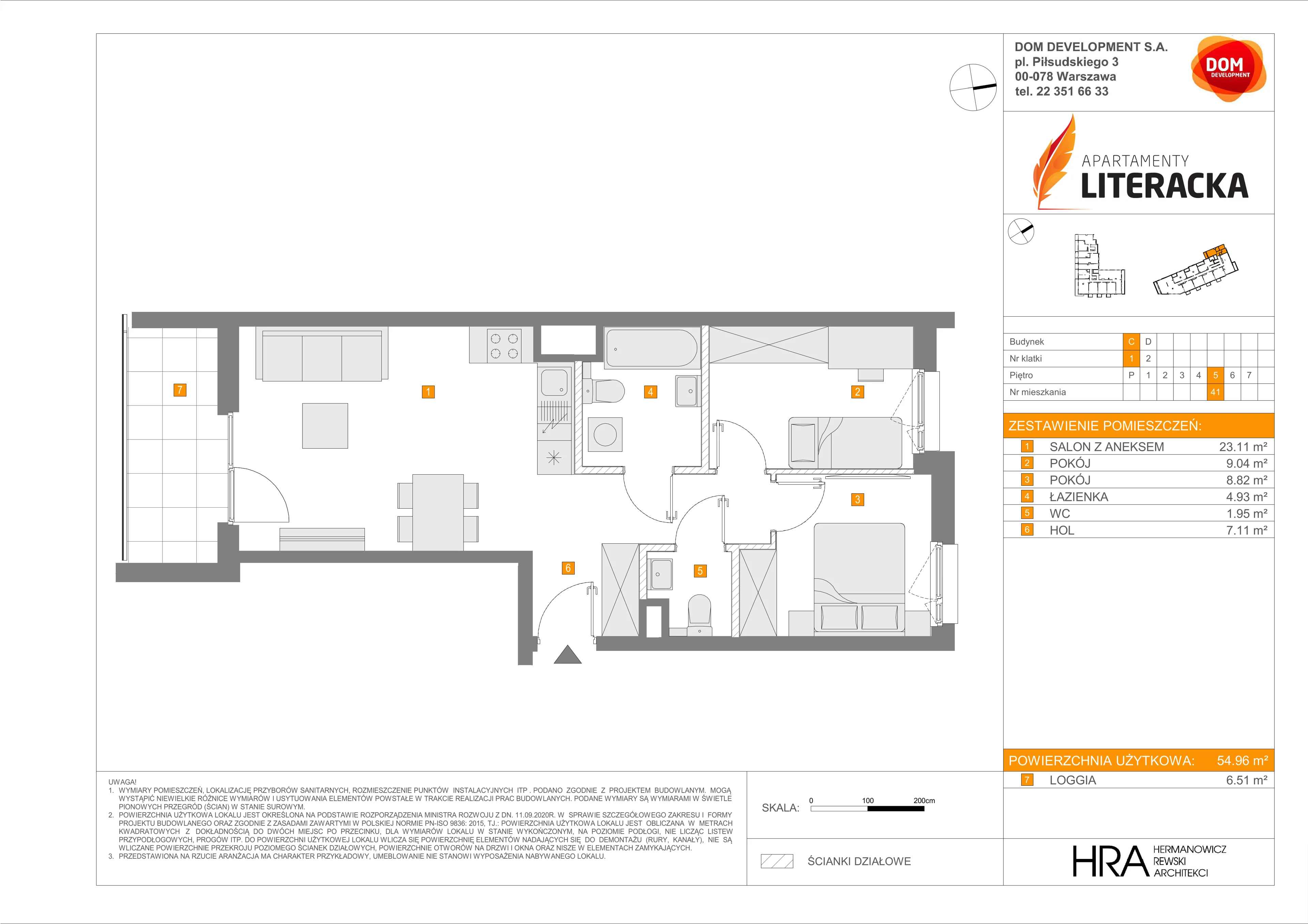 3 pokoje, mieszkanie 55,58 m², piętro 5, oferta nr C/41, Apartamenty Literacka 2, Warszawa, Bielany, Piaski, ul. Literacka