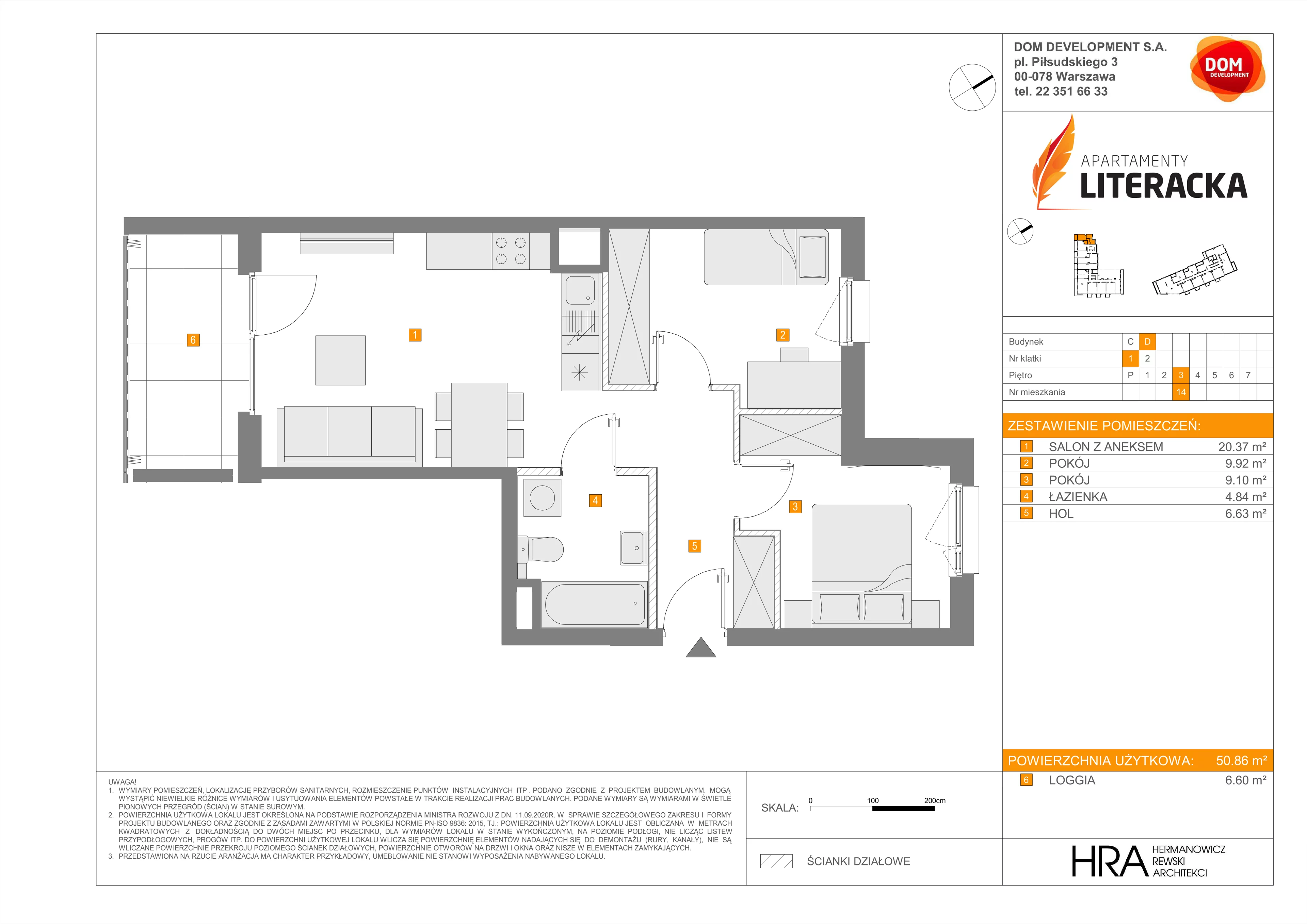 3 pokoje, mieszkanie 50,86 m², piętro 3, oferta nr D/14, Apartamenty Literacka 2, Warszawa, Bielany, Piaski, ul. Literacka