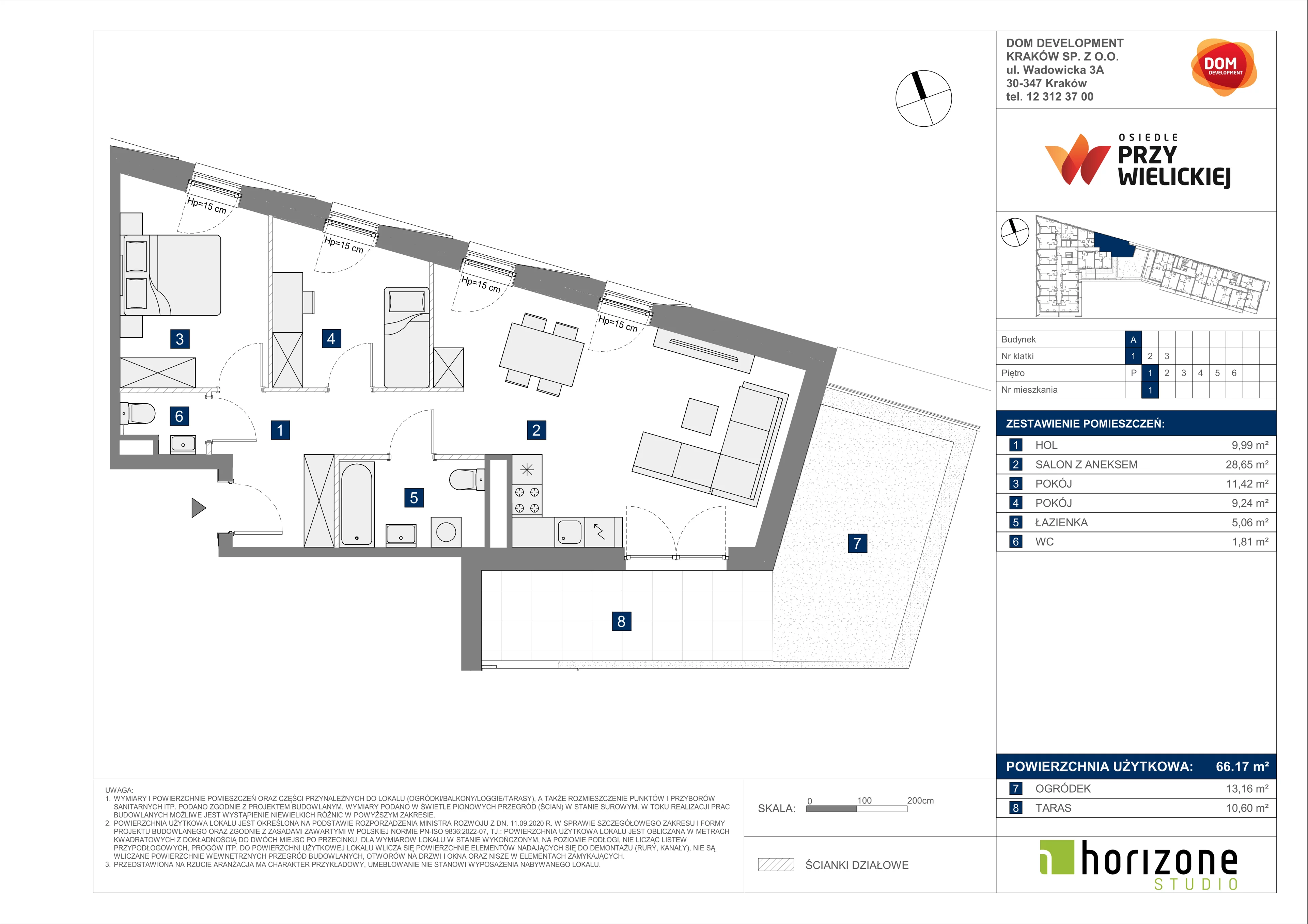 3 pokoje, mieszkanie 66,17 m², piętro 1, oferta nr A/1, Osiedle przy Wielickiej, Kraków, Bieżanów-Prokocim, ul. Marii Orwid 1