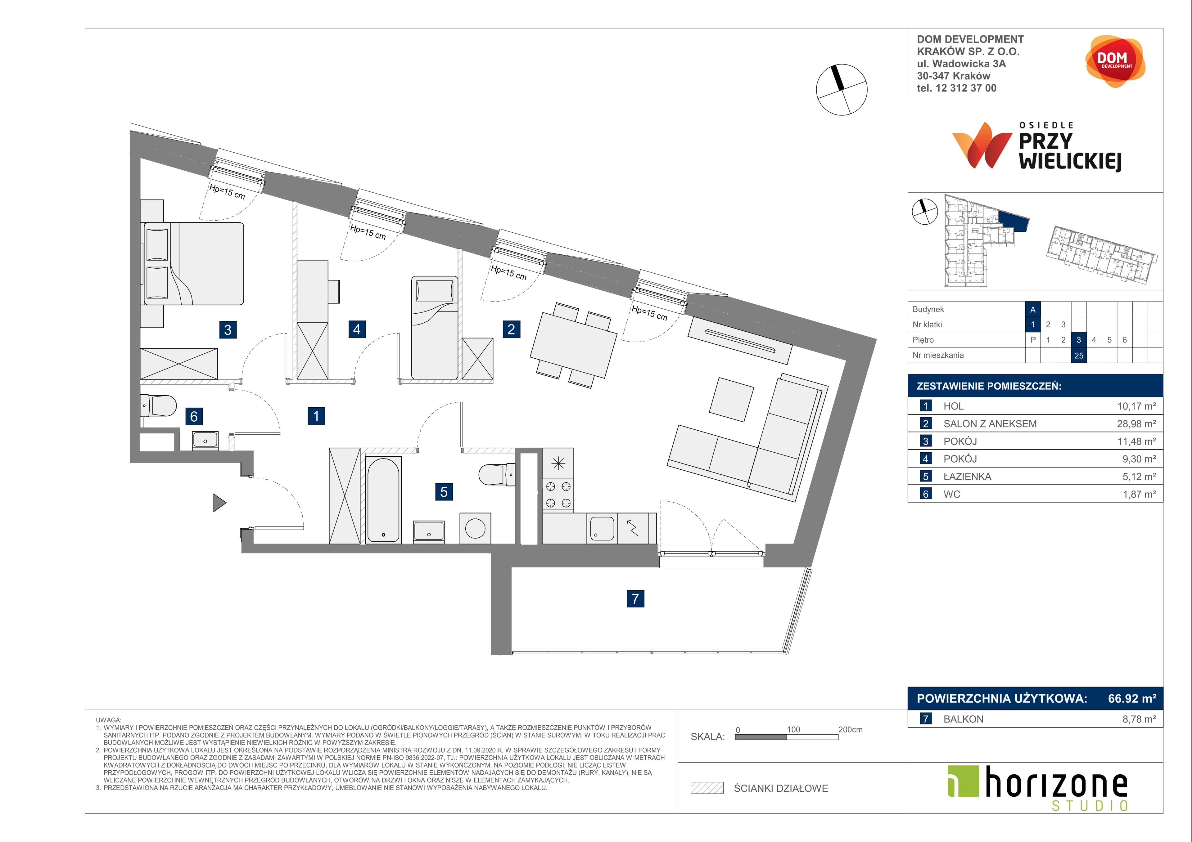 3 pokoje, mieszkanie 66,92 m², piętro 3, oferta nr A/25, Osiedle przy Wielickiej, Kraków, Bieżanów-Prokocim, ul. Marii Orwid 1