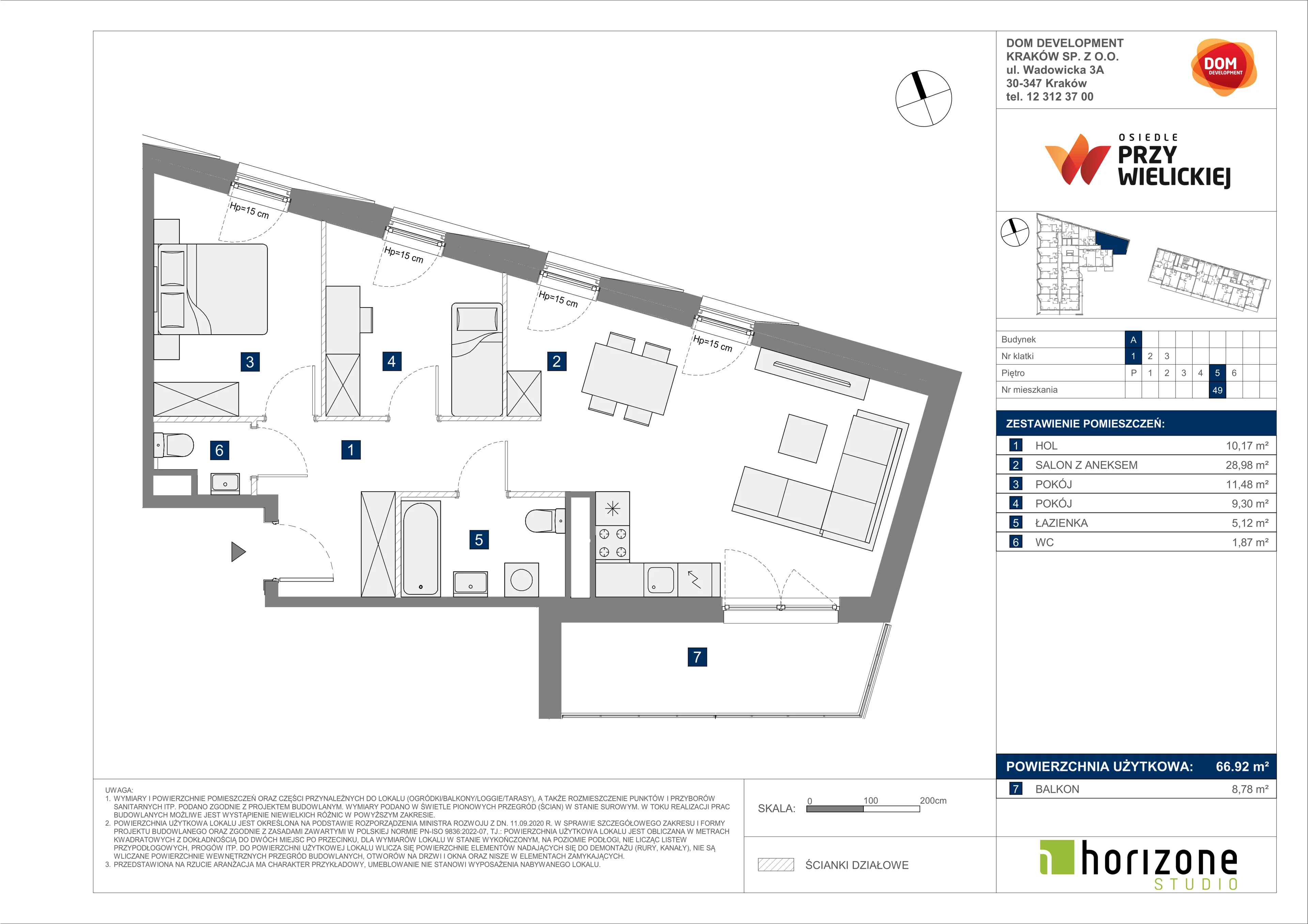 3 pokoje, mieszkanie 66,92 m², piętro 5, oferta nr A/49, Osiedle przy Wielickiej, Kraków, Bieżanów-Prokocim, ul. Marii Orwid 1