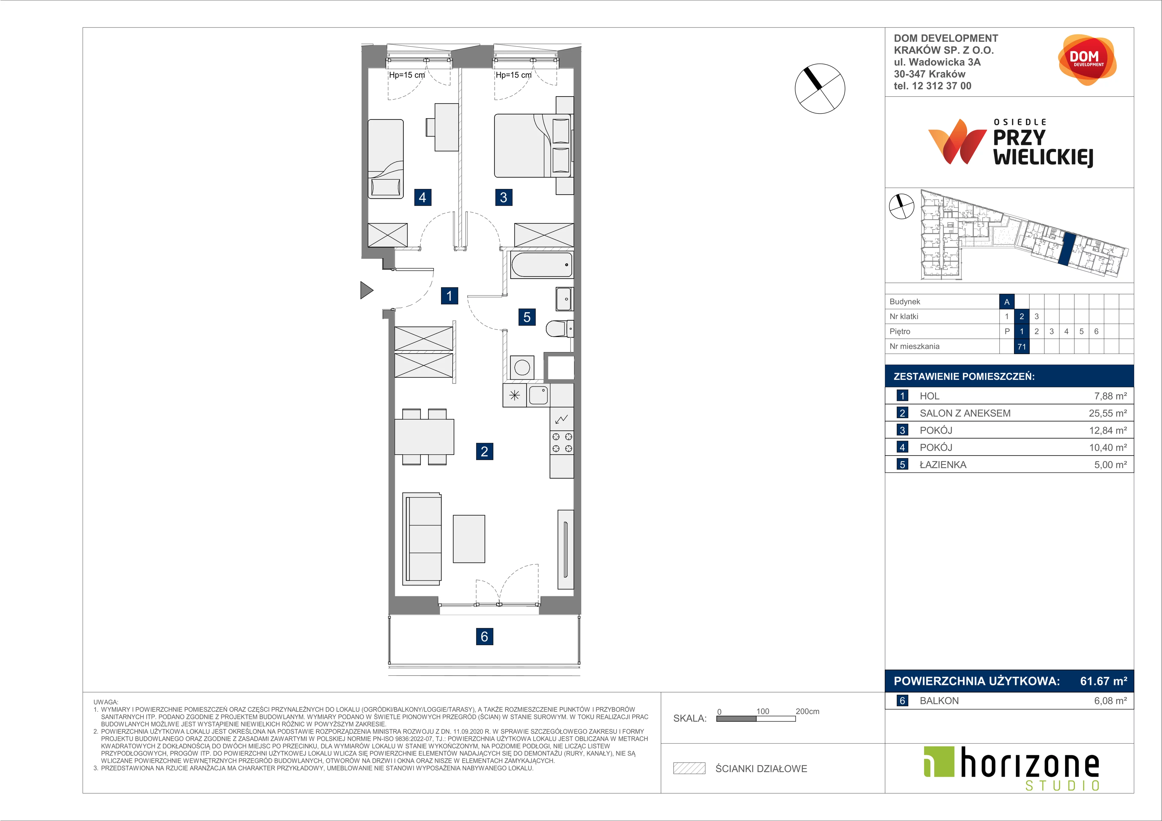 3 pokoje, mieszkanie 61,67 m², piętro 1, oferta nr A/71, Osiedle przy Wielickiej, Kraków, Bieżanów-Prokocim, ul. Marii Orwid 1