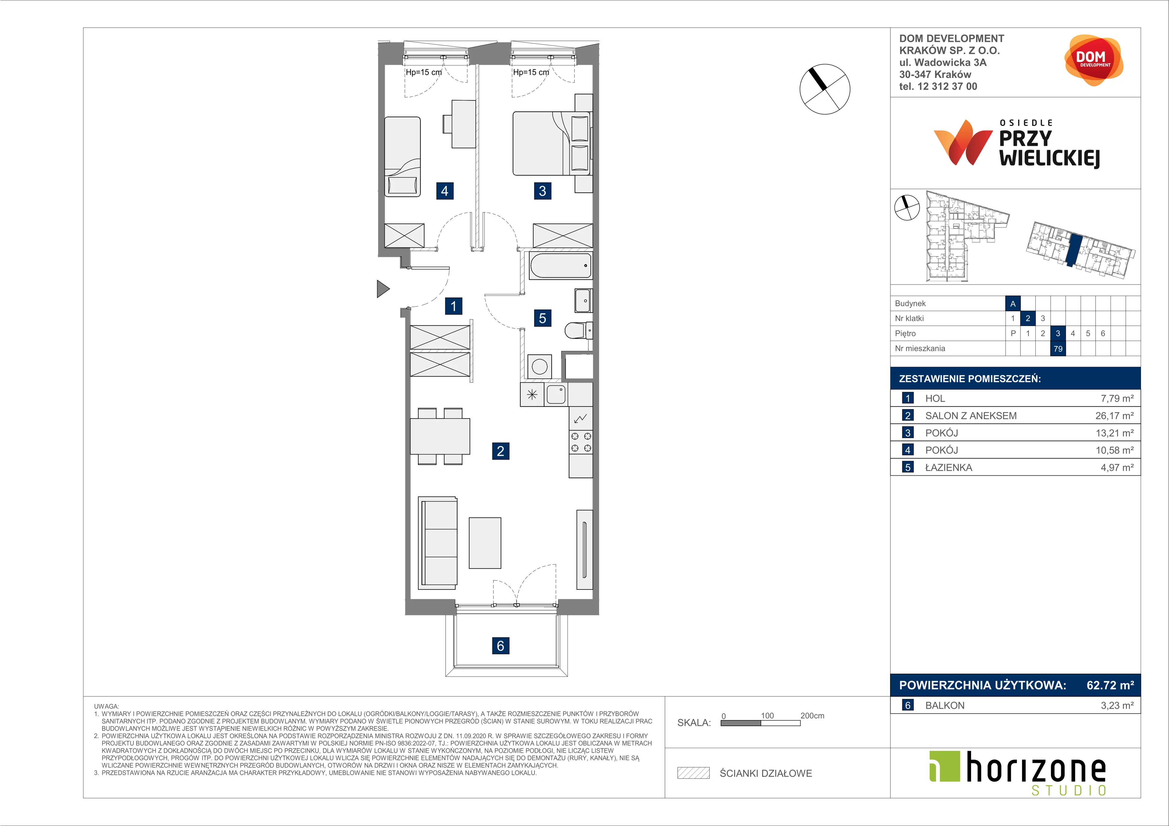 3 pokoje, mieszkanie 62,72 m², piętro 3, oferta nr A/79, Osiedle przy Wielickiej, Kraków, Bieżanów-Prokocim, ul. Marii Orwid 1