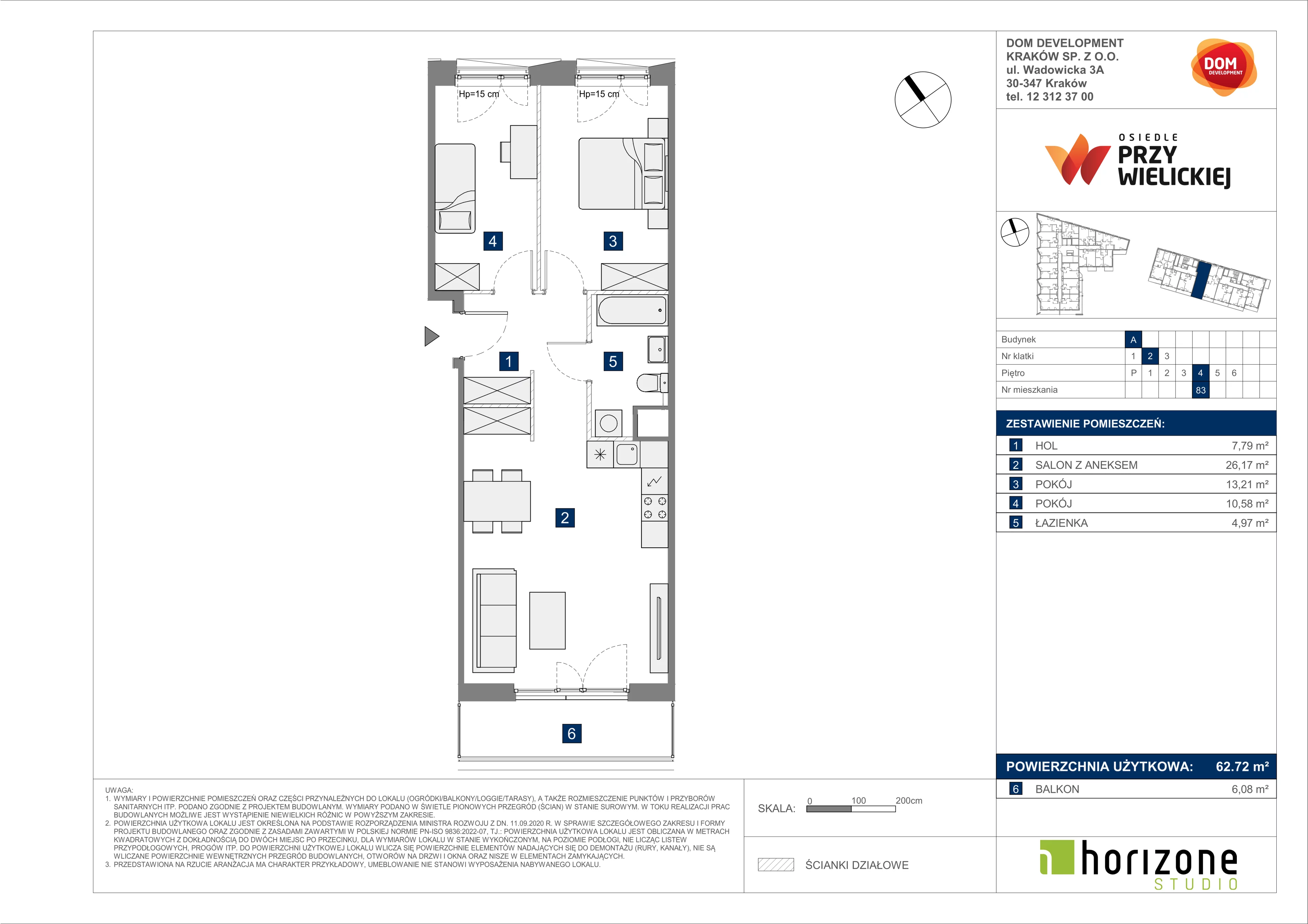 3 pokoje, mieszkanie 62,72 m², piętro 4, oferta nr A/83, Osiedle przy Wielickiej, Kraków, Bieżanów-Prokocim, ul. Marii Orwid 1