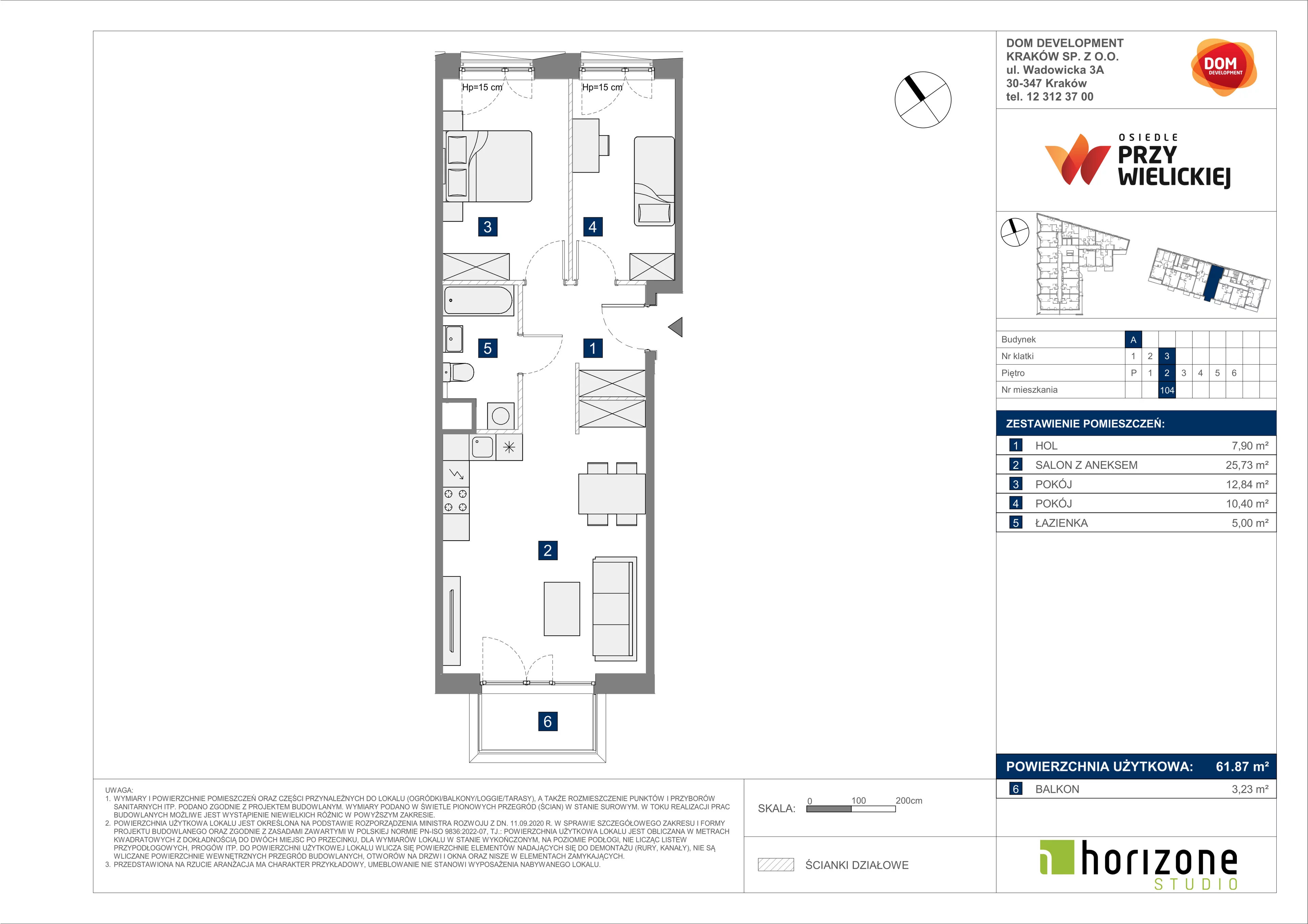 3 pokoje, mieszkanie 61,87 m², piętro 2, oferta nr A/104, Osiedle przy Wielickiej, Kraków, Bieżanów-Prokocim, ul. Marii Orwid 1