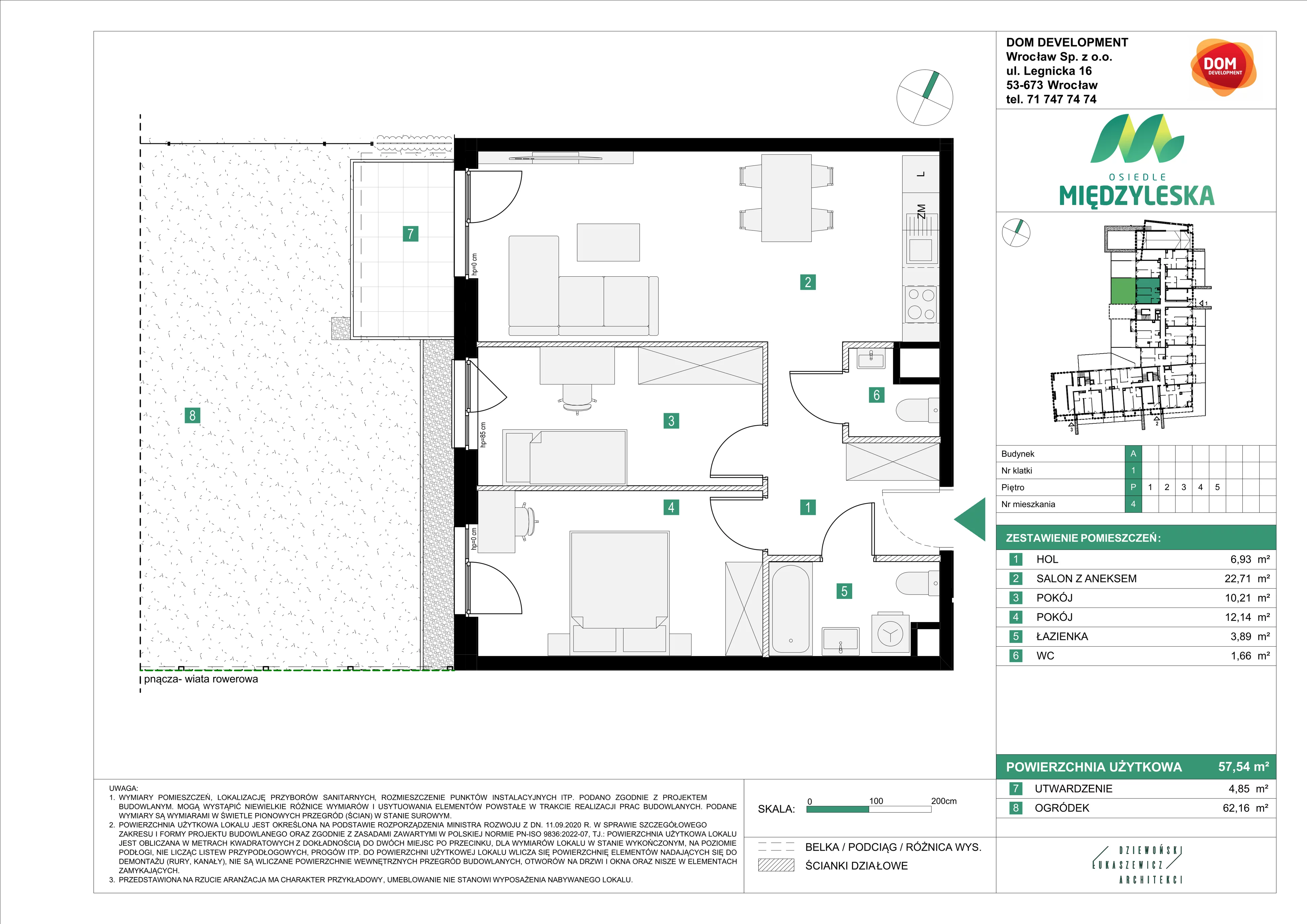 3 pokoje, mieszkanie 57,54 m², parter, oferta nr A/4, Osiedle Międzyleska, Wrocław, Tarnogaj, Krzyki, ul. Międzyleska 6b