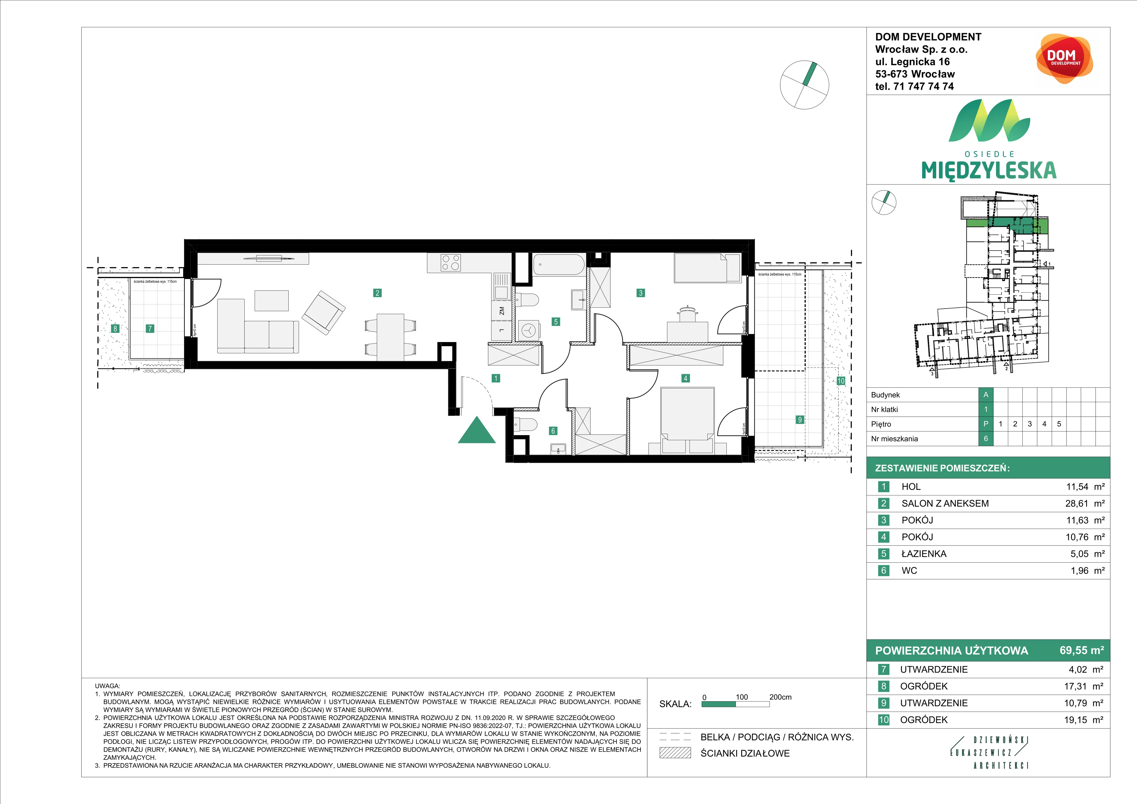 3 pokoje, mieszkanie 69,55 m², parter, oferta nr A/6, Osiedle Międzyleska, Wrocław, Tarnogaj, Krzyki, ul. Międzyleska 6b