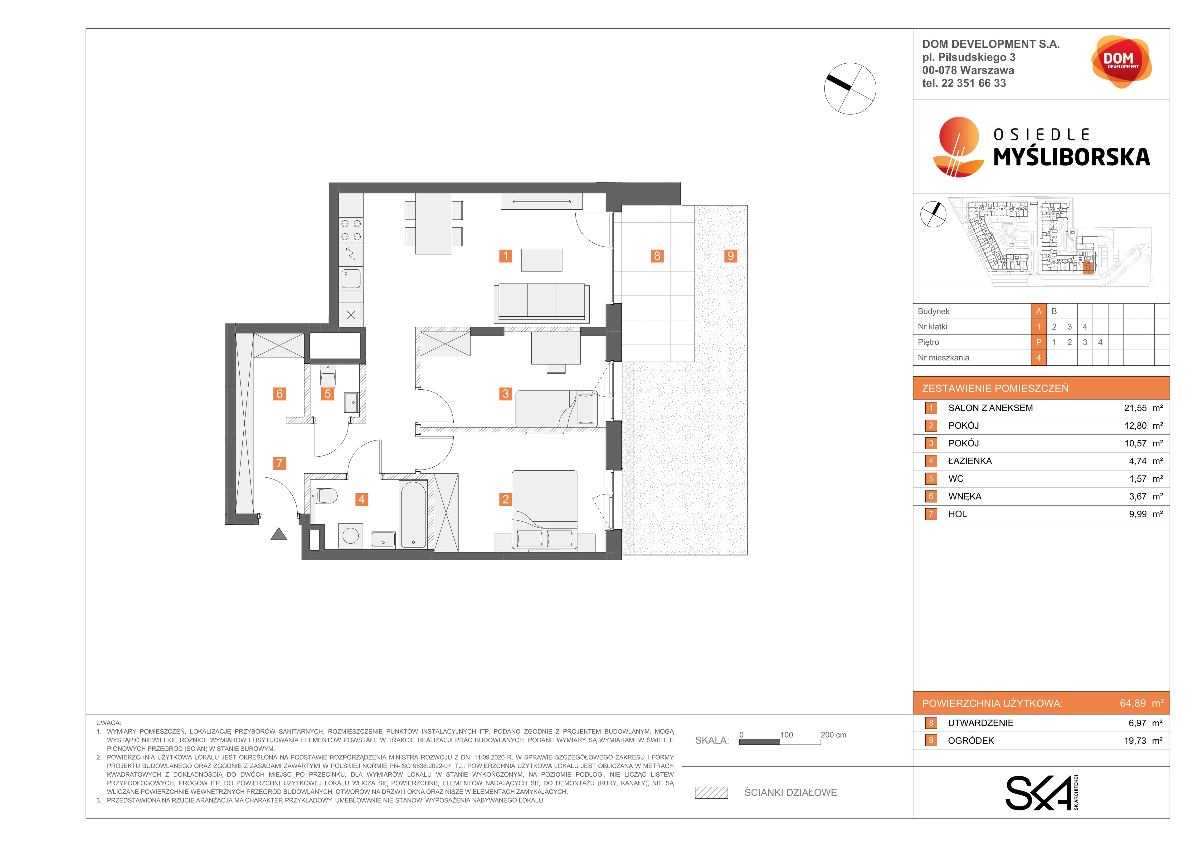 3 pokoje, mieszkanie 64,89 m², parter, oferta nr A/4, Osiedle Myśliborska, Warszawa, Białołęka, Żerań, ul. Myśliborska / Ochorowicza