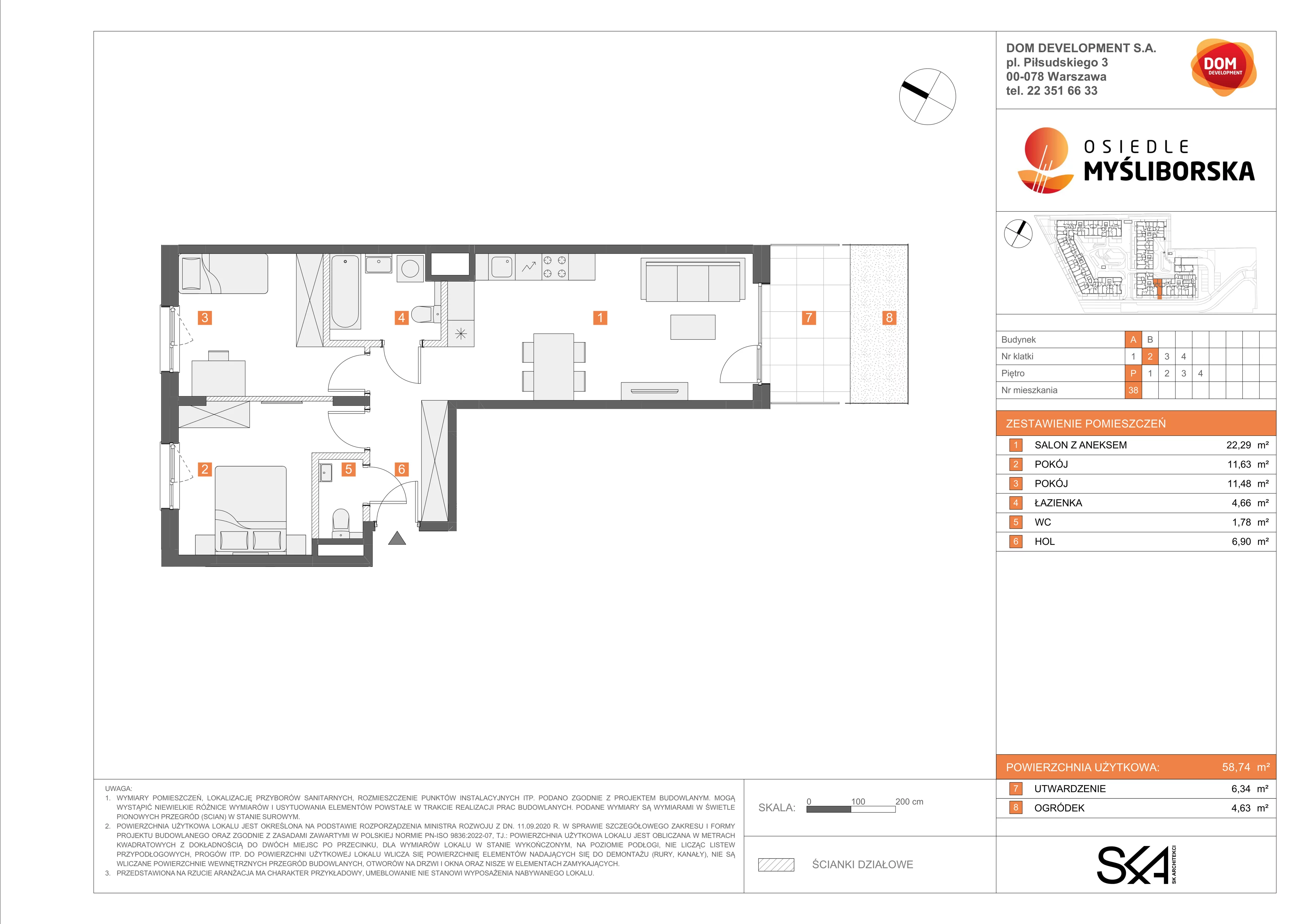 3 pokoje, mieszkanie 58,74 m², parter, oferta nr A/38, Osiedle Myśliborska, Warszawa, Białołęka, Żerań, ul. Myśliborska / Ochorowicza